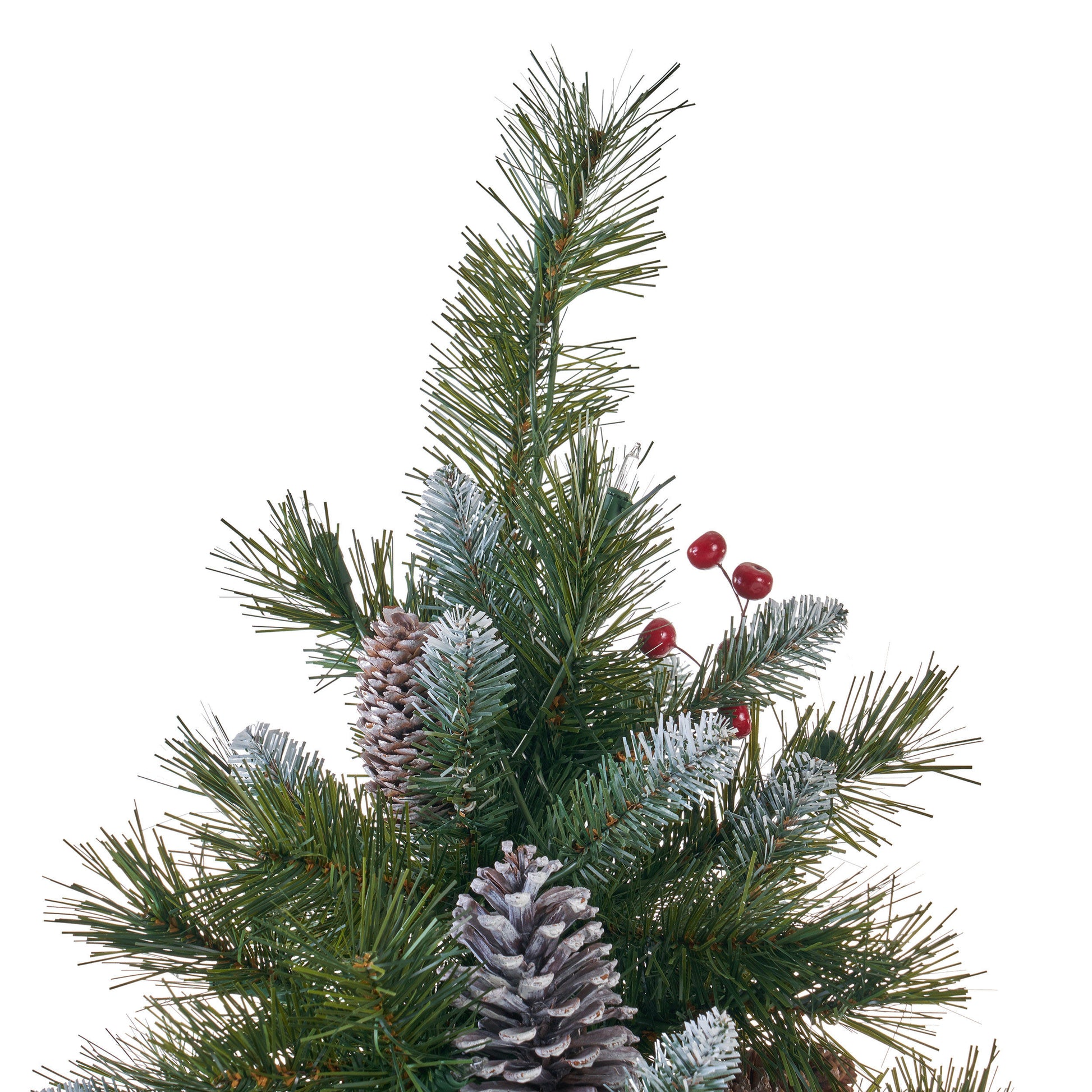 7.5' Mixed Frosted Hinged Tree With 56Frosted Pine Cones And 28Red Berry And 550Clear Lights,Dia:55 Green Pvc