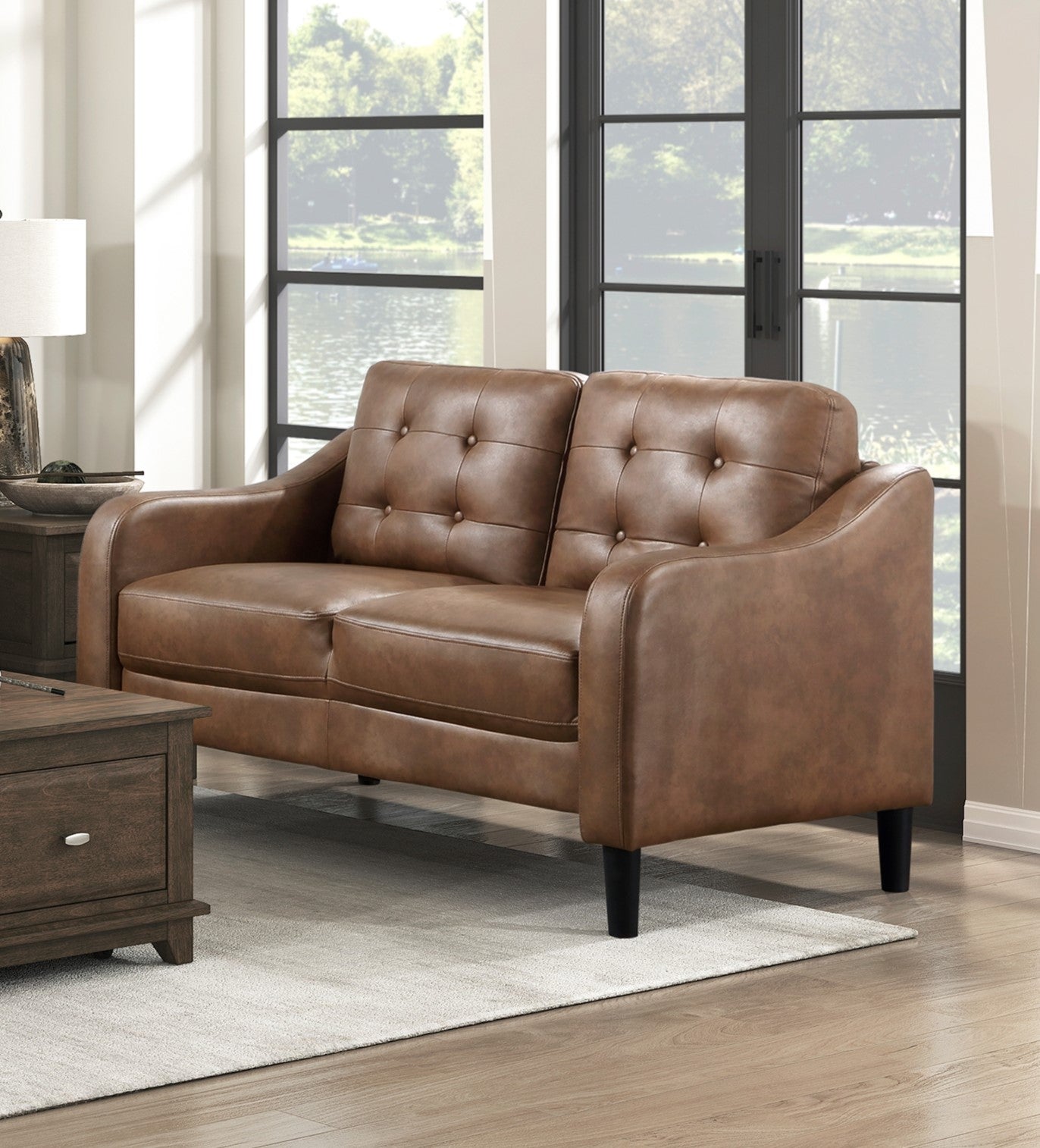 Brown 2Pc Sofa Set Microfiber Upholstered Sofa Loveseat Set Button Tufted Contoured Arms Solid Wood Frame Casual Living Room Furniture Brown Microfiber Wood Primary Living Space Traditional,Transitional Solid Wood 5 Seat