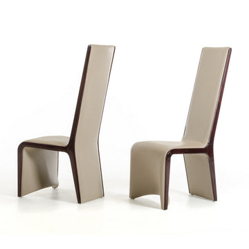 Wood Dining Chair, Long Tilted Back, Set Of 2, Ebony Brown, Taupe Gray Gray Wood Fabric