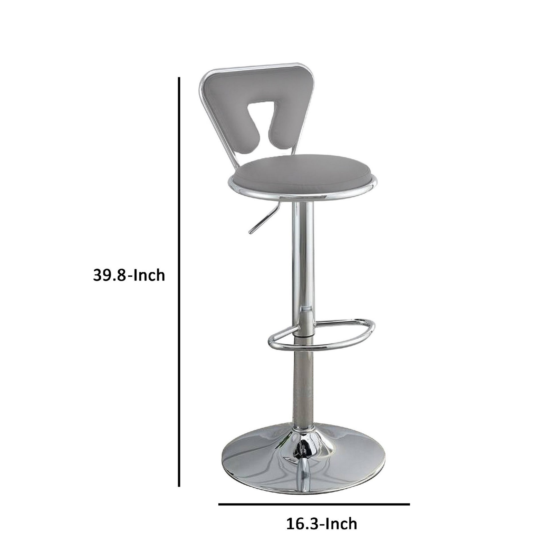 Adjustable Barstool With Round Seat And Stalk Support, Set Of 2, Gray Gray Fabric Metal