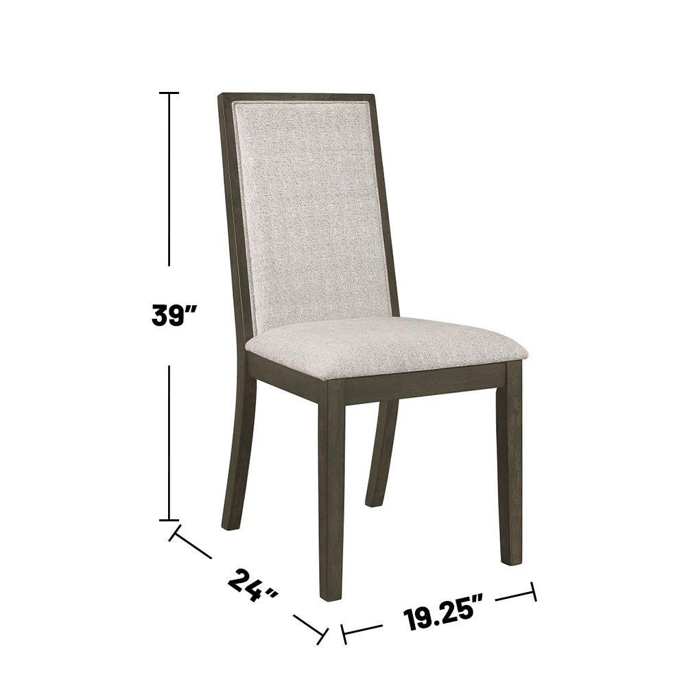 Set Of 2 Beige Fabric Upholstered Dining Chairs, Dark Grey Solid Beige,Dark Grey Dining Room Rectangular Transitional Dining Chairs Set Of 2 Mdf,Polyester