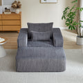 62.5 Inch Corduroy Sponge Sofa Lounge Chair With Removable Footrest,No Assembly Required,Fluffy Modern Sleeper Chair For Indoor Living Room Bedroom Grey Foam Corduroy 1 Seat