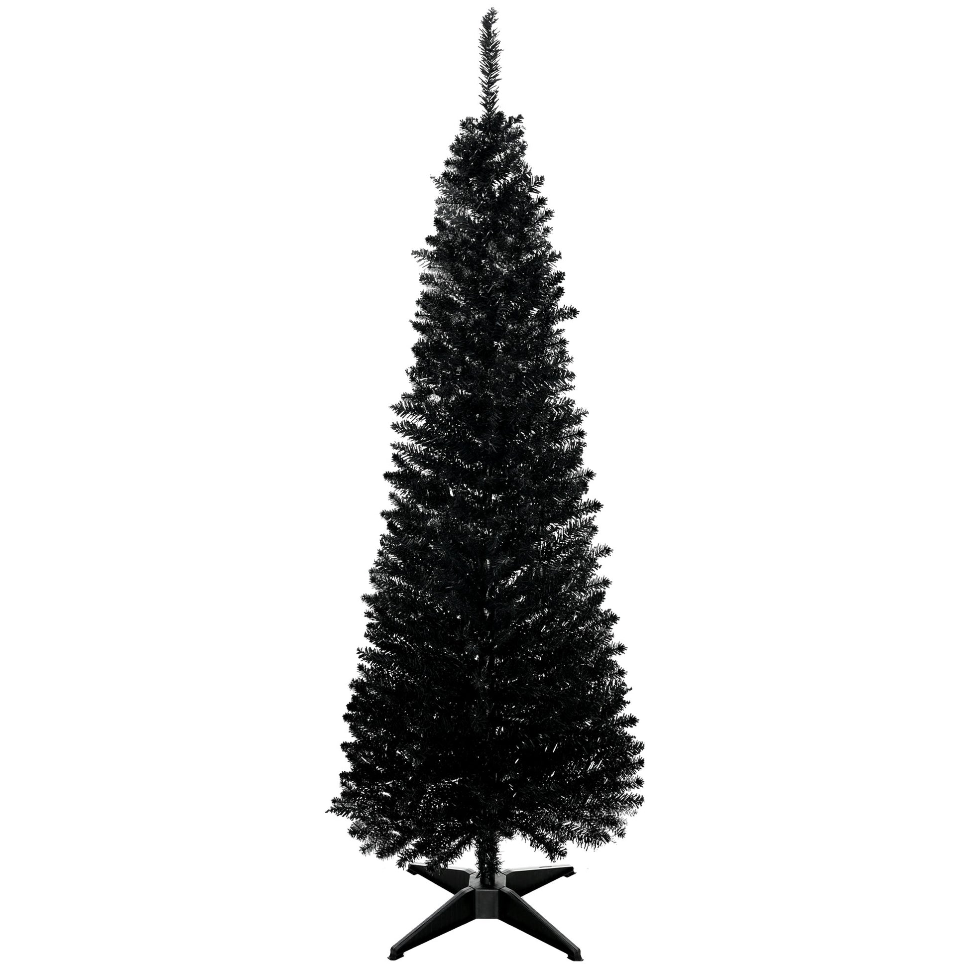 Homcom 5' Artificial Pencil Christmas Tree, Slim Xmas Tree With 294 Realistic Branch Tips And Plastic Stand, Black Black Plastic