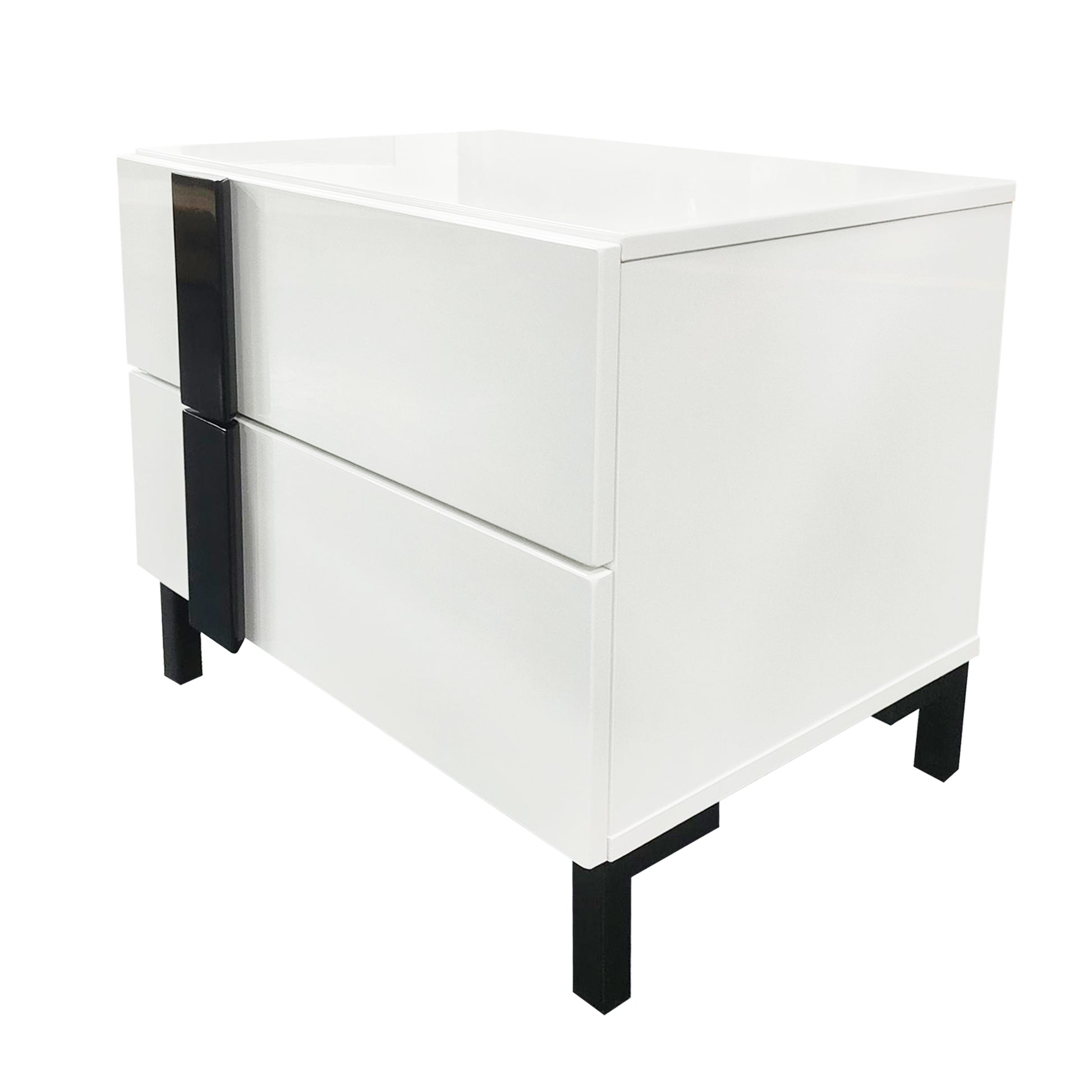 Modern High Gloss 3 Piece Bedroom Set Floating Bed Frame Queen Size Platform Bed With Led Light & 2 Nightstands, White Box Spring Not Required Queen White Wood 3 Piece Set Solid Wood Mdf