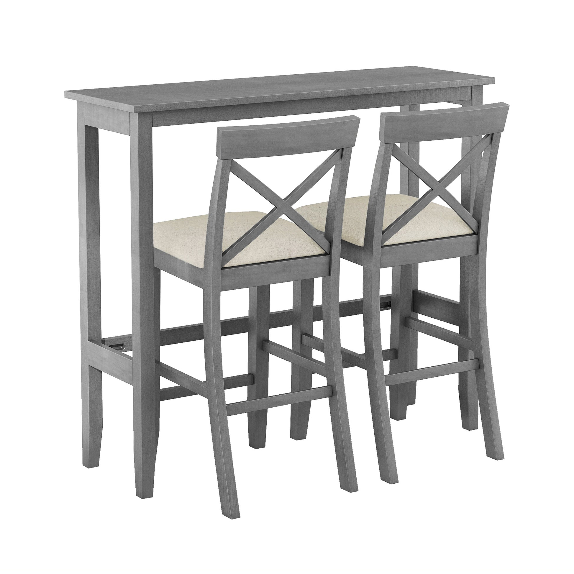 Farmhouse 48"Rectangular Wood Bar Height Dining Set Kitchen Breakfast Nook With 2 Chairs For Small Places,Gray Gray Wood Dining Room Solid Wood Acacia Rectangular Dining Table With Chair Upholstered Chair Wood Gray Solid Back Seats 2 48 Inches Farmhouse