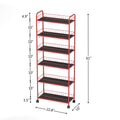 Red 6 Tier Slim Rolling Storage Cart, Mobile Shelving Unit With Wheels, Metal Wire Storage Shelving Rack With Baskets For Kitchen Bathroom Office Laundry Narrow Piaces Red Kitchen American Design,American Traditional Metal Metal