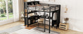 Metal Loft Bed With Wardrobe And L Shaped Desk, Full Size Loft Bed With Storage Cubes And Shelves, Heavy Duty Loft Bed For Kids Teens Adults, Black Full Black Metal