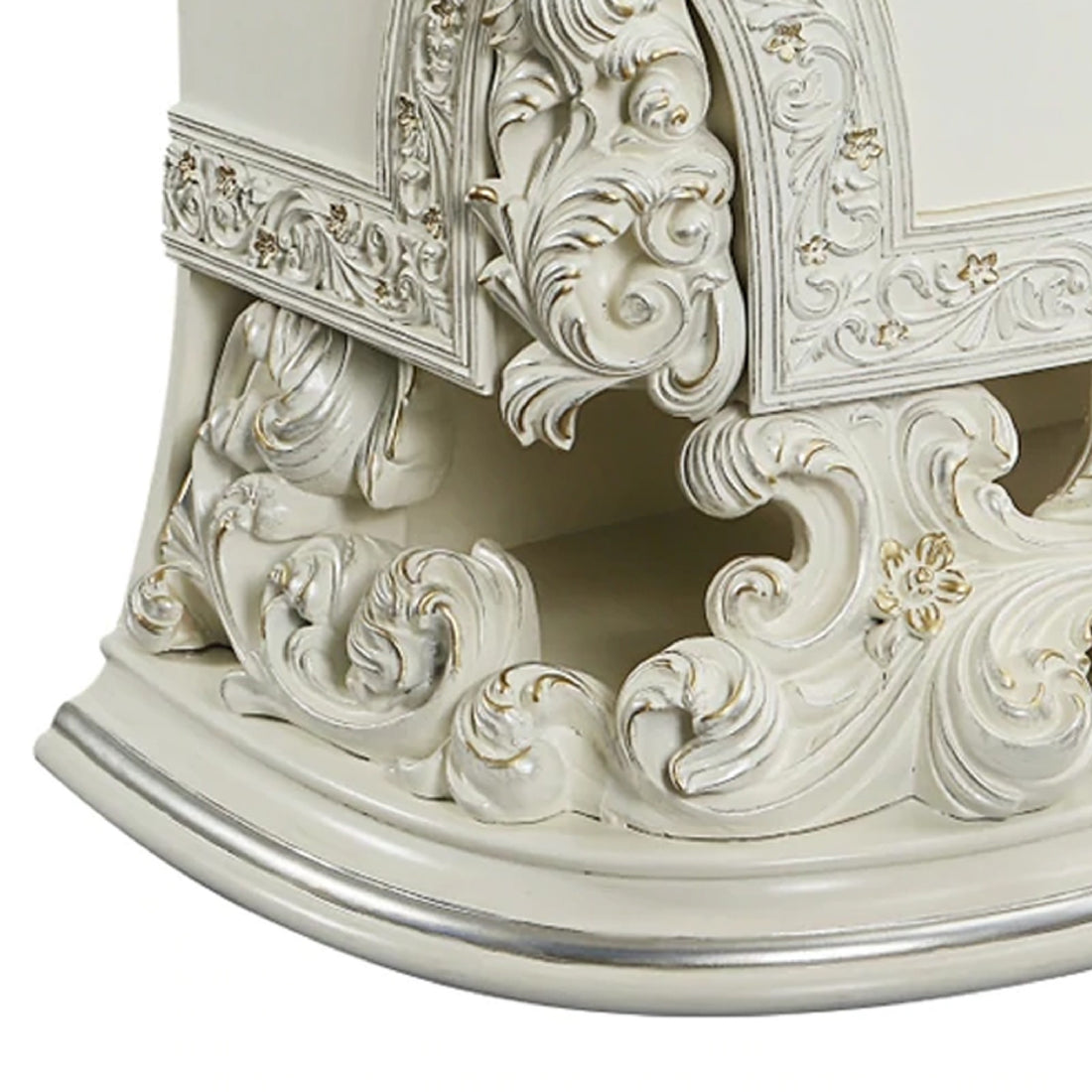 Rox 40 Inch Classic Ornate Carved Nightstand With 2 Drawer, Wood, White White Wood