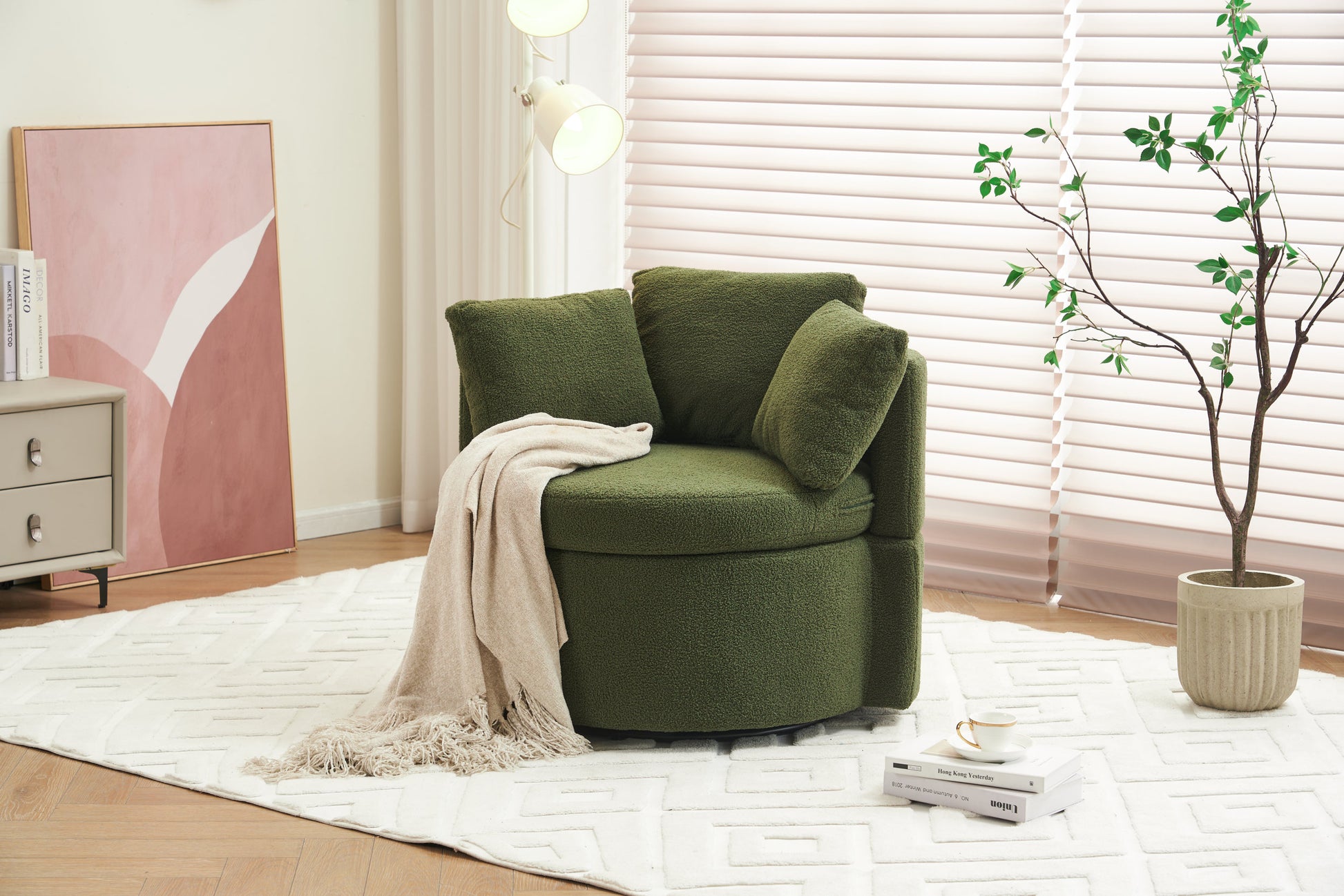 029 Teddy Fabric Swivel And Storage Chair With Back Cushion For Living Room,Green Green Primary Living Space Modern Foam Teddy