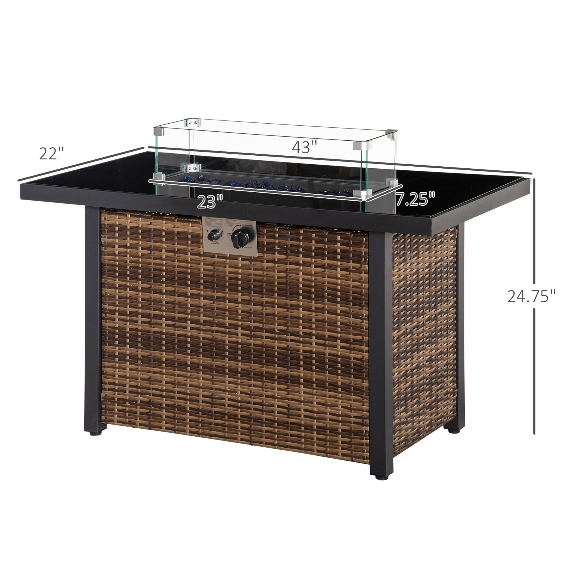 Outsunny 43In Outdoor Propane Gas Fire Pit Table