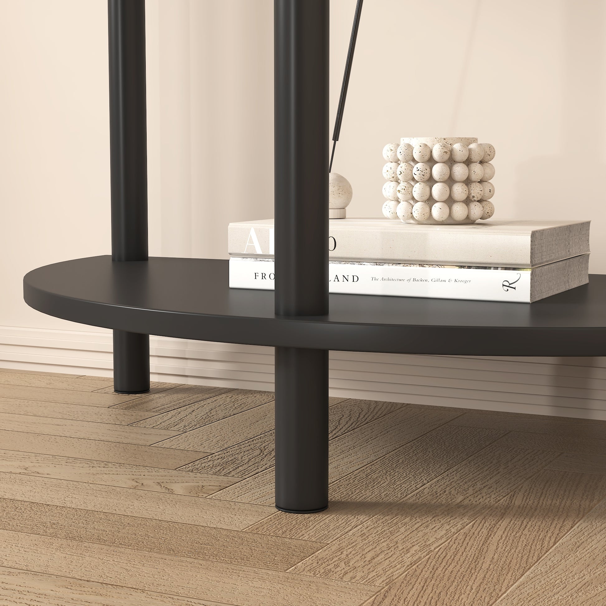 Unique Half Moon Design End Table With Rattan Door,Elegant Semicircle Sofa Side Table With 2 Rattan Storage Cabinet And Bottom Shelf For Living Room, Bedroom Black Primary Living Space Boho Freestanding Semicircular Drawers Coffee & End Tables Polished