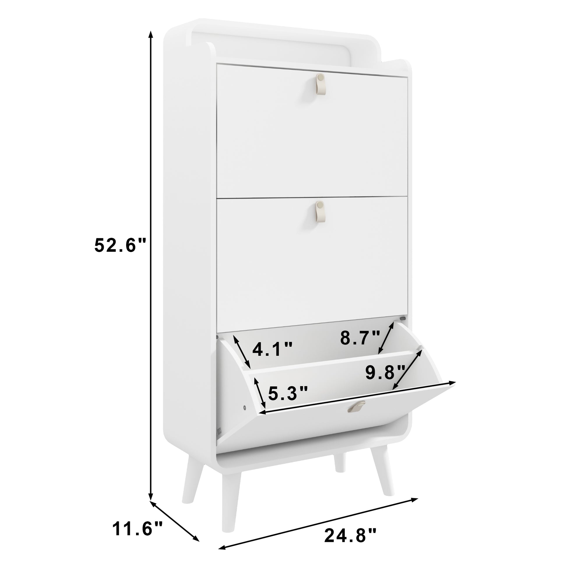 Modern Arc Design Shoe Cabinet With 3 Drawers,Shoe Storage Cabinet For Entryway,Outdoor,White Finish 3 4 Drawers White Modern Mdf