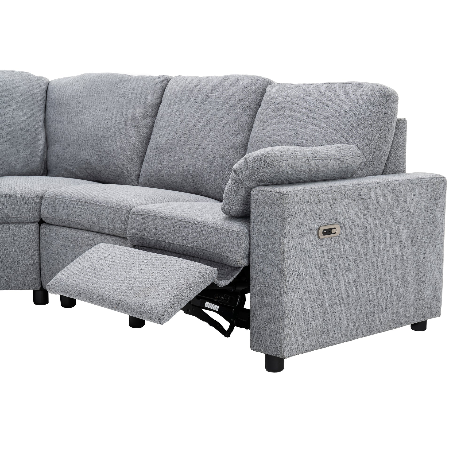 89" Power Recliner Sectional Sofa Home Theater Reclining Sofa With Two Usb Ports, Two Storage Drawers For Living Room, Gray Gray Foam Linen 5 Seat