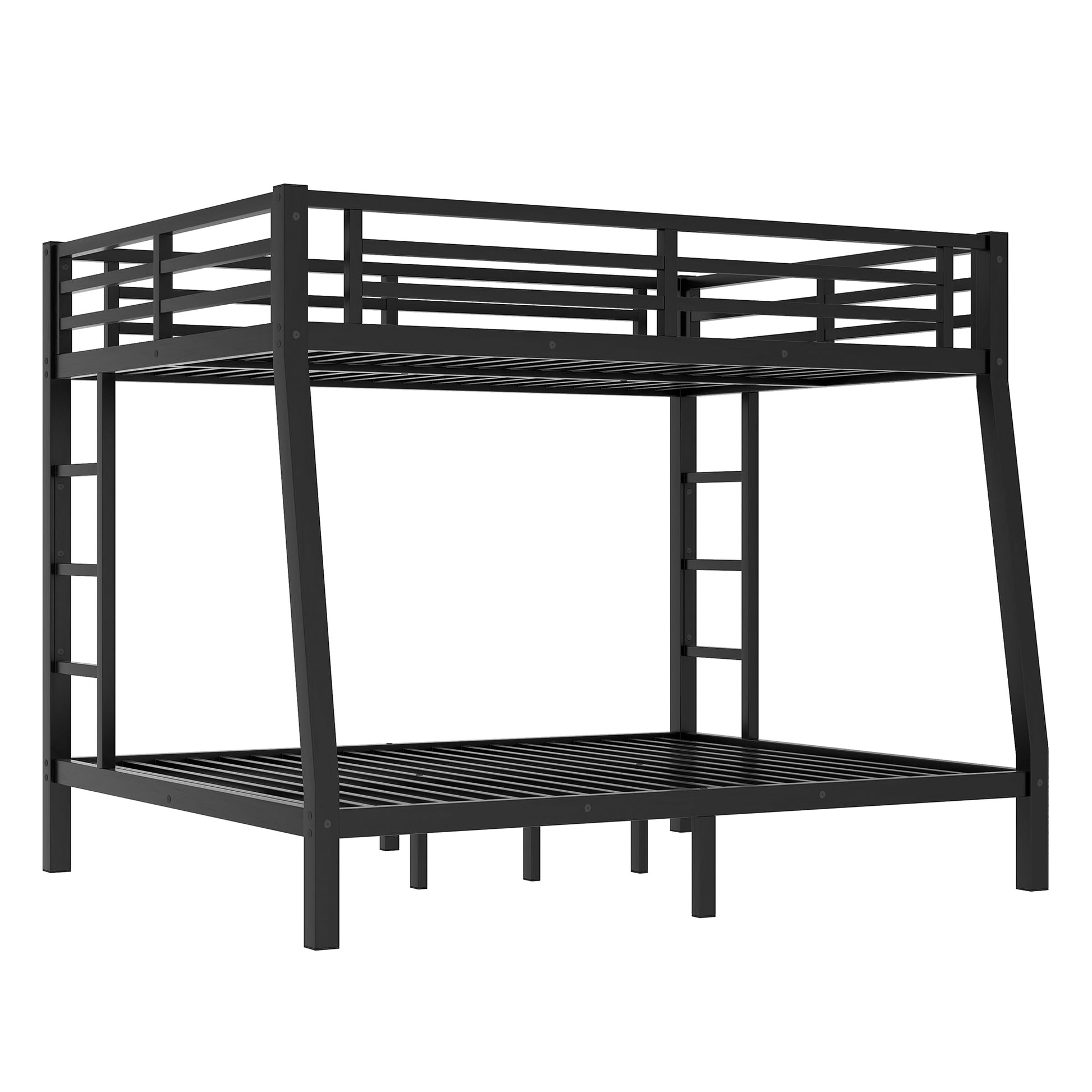 Metal Full Xl Over Queen Bunk Bed For Teens And Adults,Space Saving Noise Reduced No Box Spring Needed,Black Full Xl Black Metal
