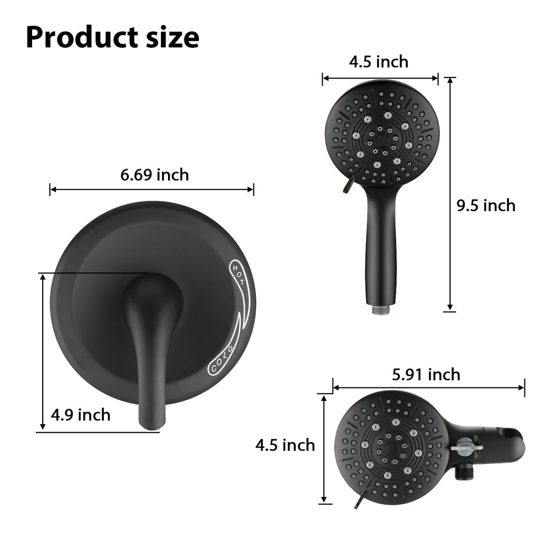 Matte Black Rain Shower System With 4.5" Head, Handheld Shower, And 6 Spray Modes Matte Black Stainless Steel