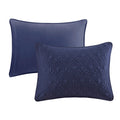 3 Piece Split Corner Pleated Quilted Bedspread Navy Queen Navy Polyester