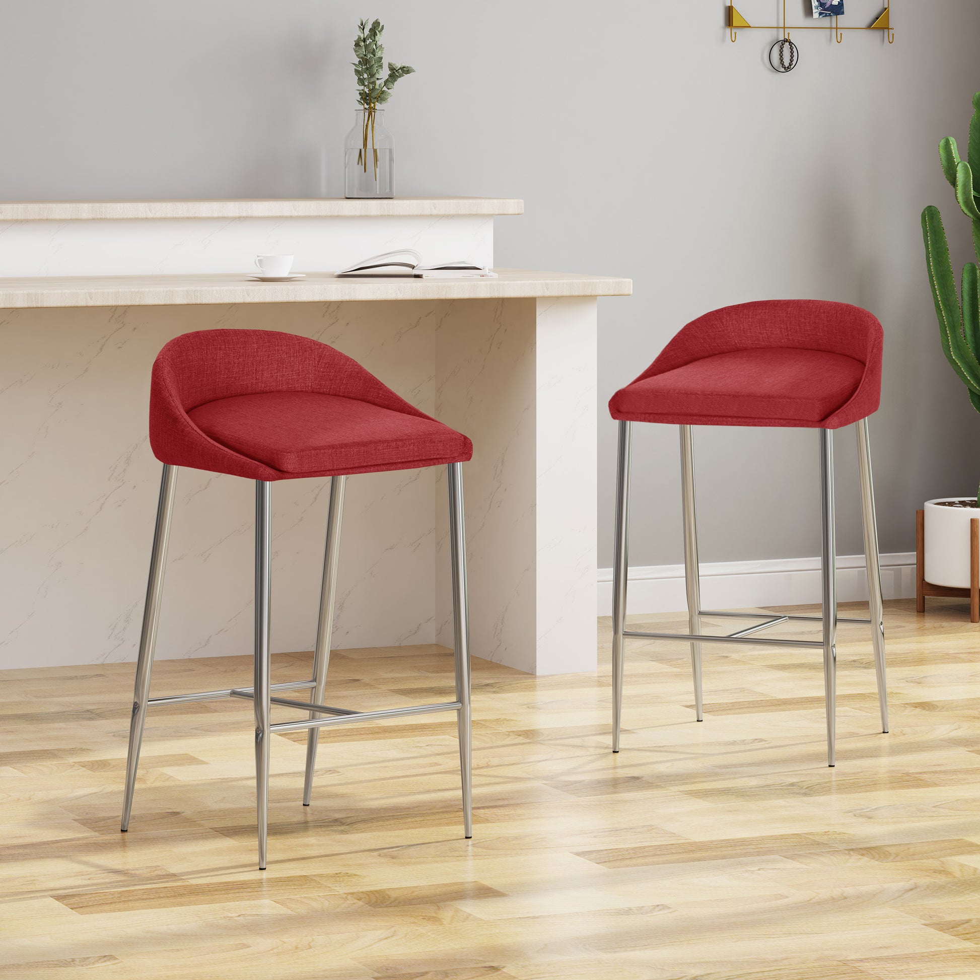 Counter Stool2Pcs Set Red Fabric