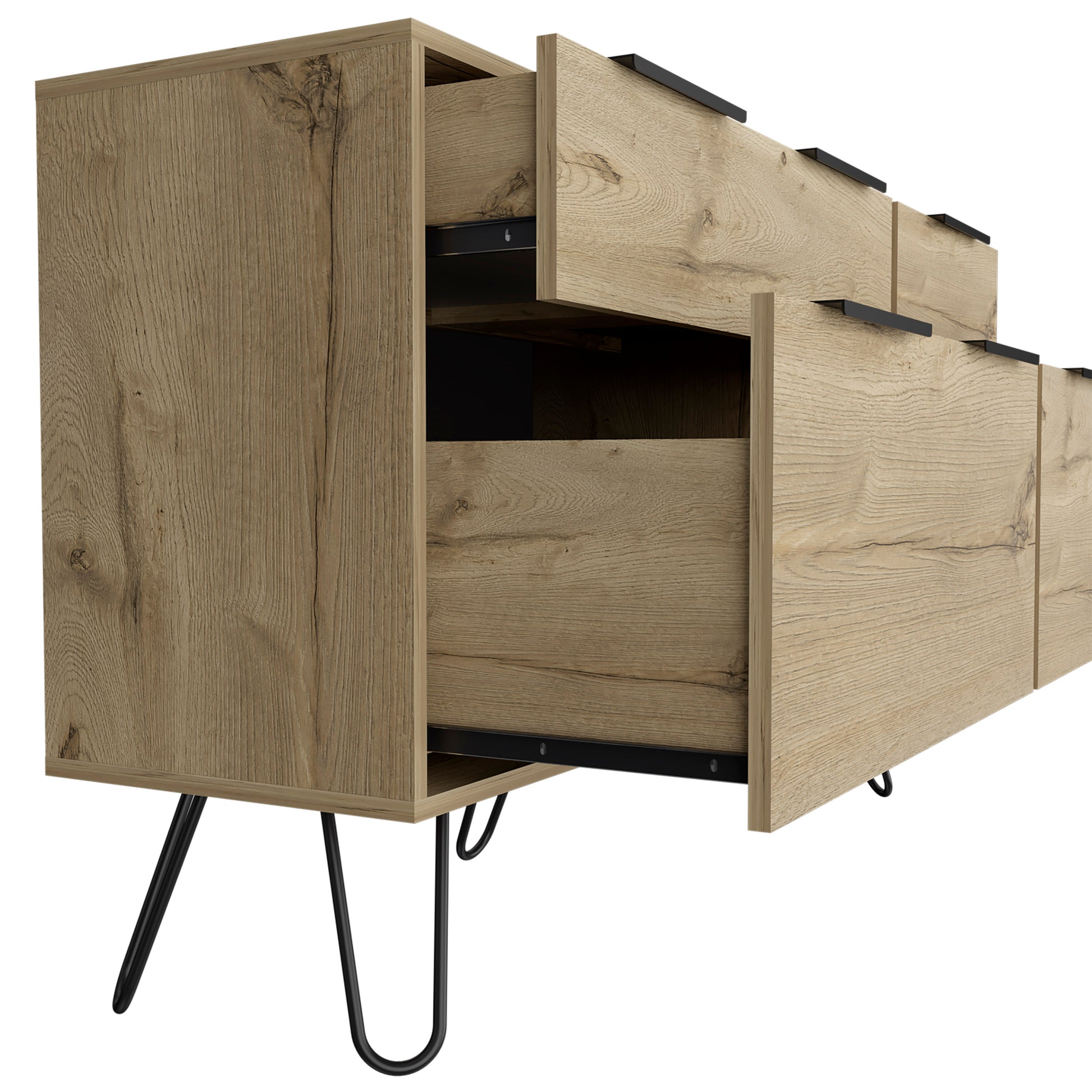 Augusta Double Dresser, Superior Top, Hairpin Legs, Four Drawers Light Oak Light Oak Bedroom Modern Particle Board