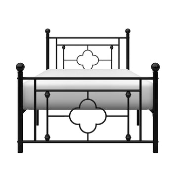 1Pc Twin Platform Bed Black Finish Metal Frame Ball Finials Modern Traditional Look Box Spring Not Required Twin Black Metal Bedroom Classic Metal