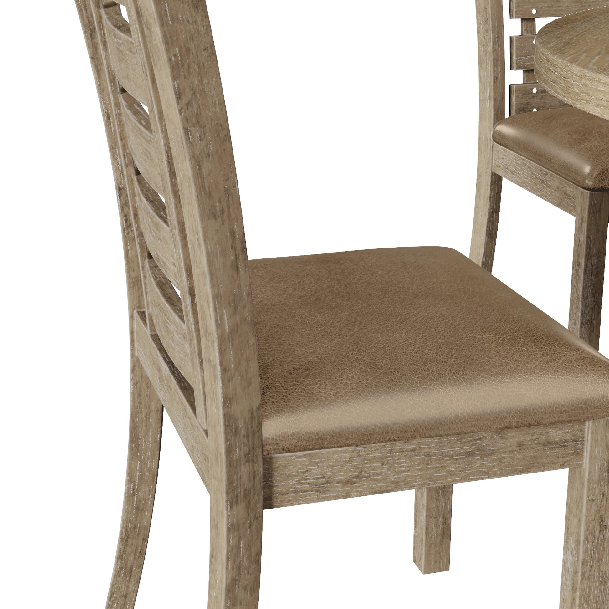 5Pcs Table Set Round Dining Table Solid Wood Modern Farmhouse Rustic Look Distressed Look Wood Grayish Brown Ladder Back Seats 4 Light Brown Dining Room Fixed Table American Design,Farmhouse,French Country,Rustic,Vintage Rubberwood Round Round Dining