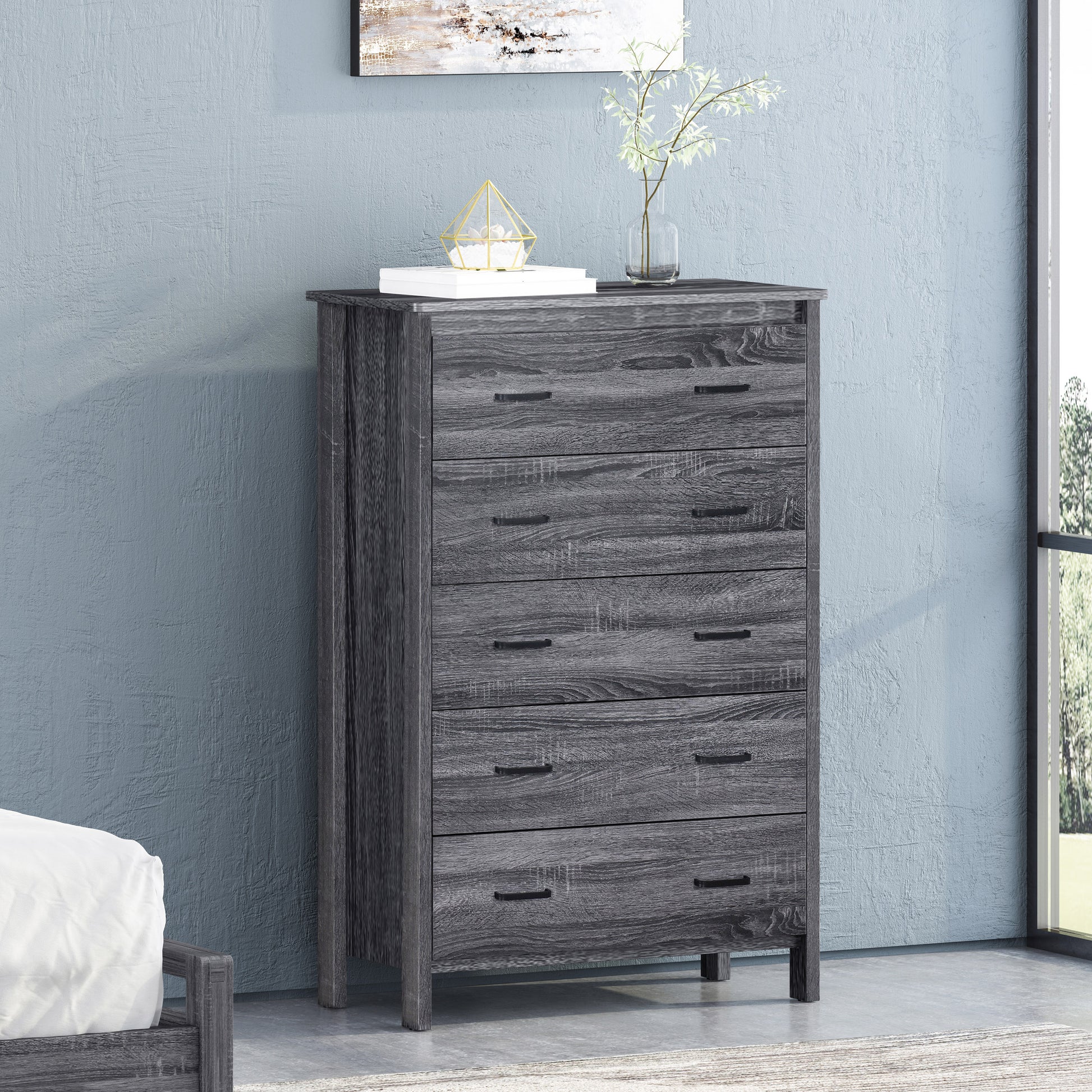 Toolless Assembly 5 Drawes Chest Dark Grey Mdf