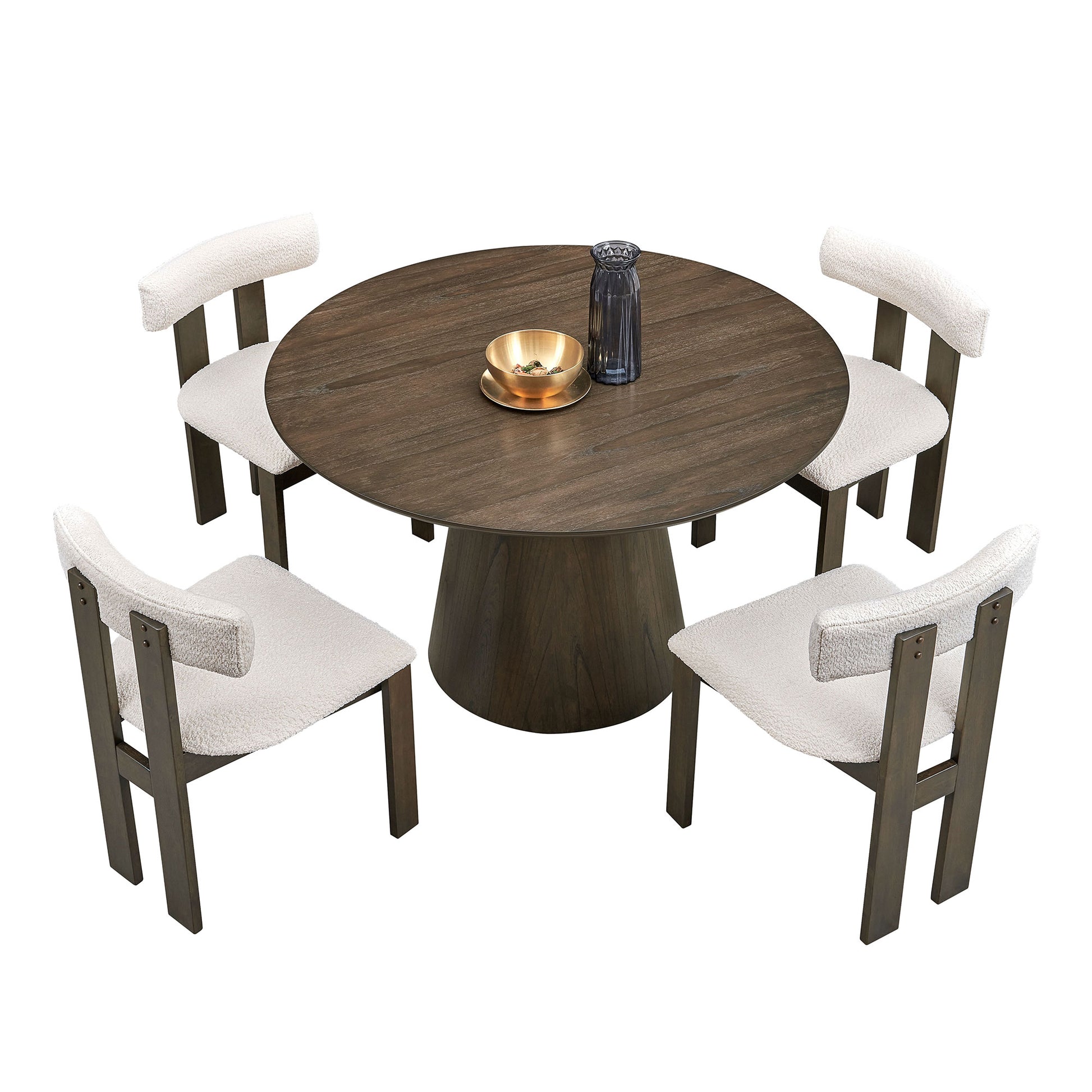 47.24'' Round Modern Style Mdf Wood Dining Table For Kitchen, Living Room, Cafe, Stylish Leisure Desk With Sturdy Cylindrical Base, For Small Spaces, Apartment,Walnut Walnut Mdf