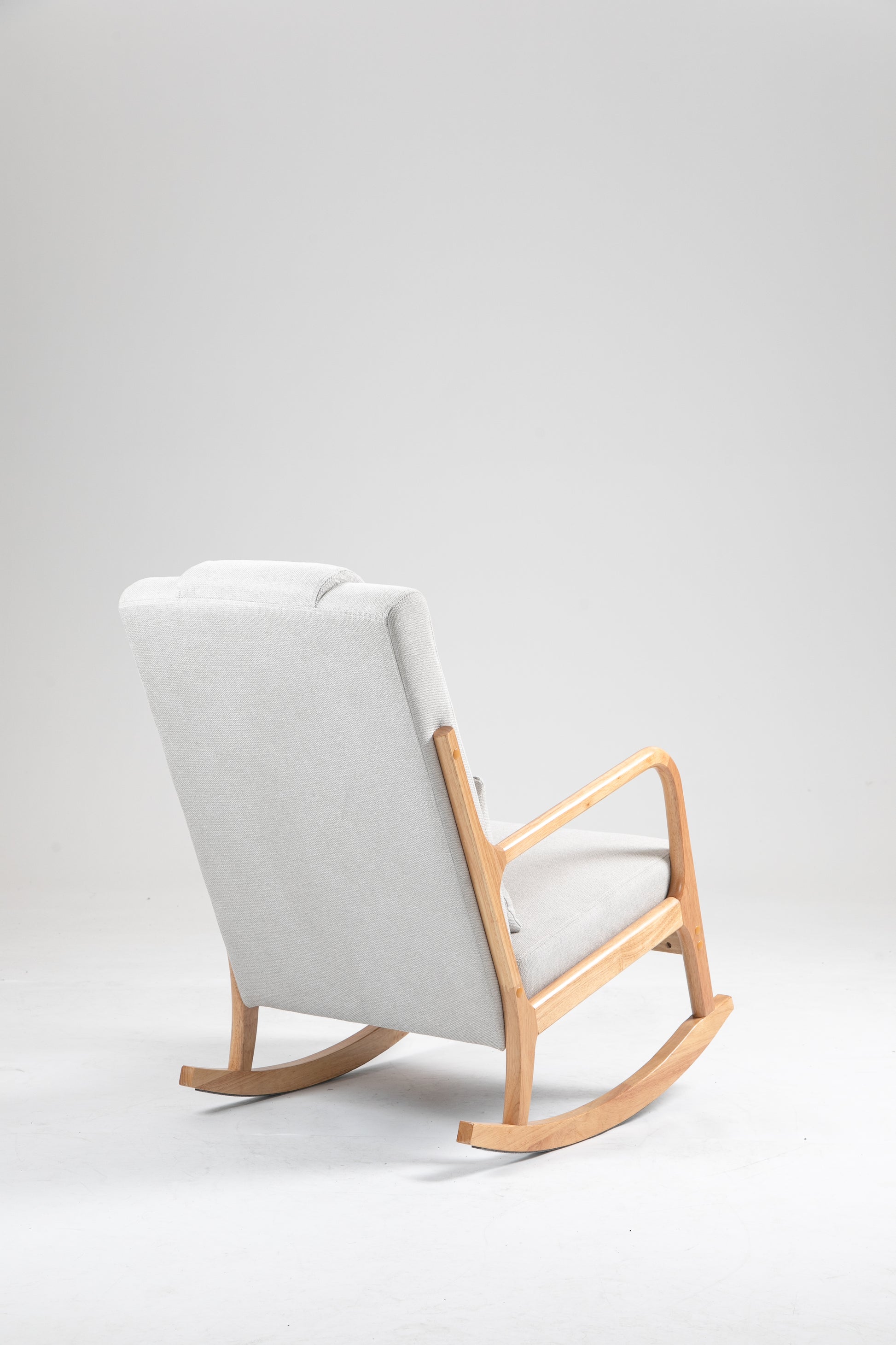 Rocking Chair Upholstered Fabric Rocking Armchair Indoor With High Backrest Glider Chairs And Lumbar Pillow For Living Room Beige Linen