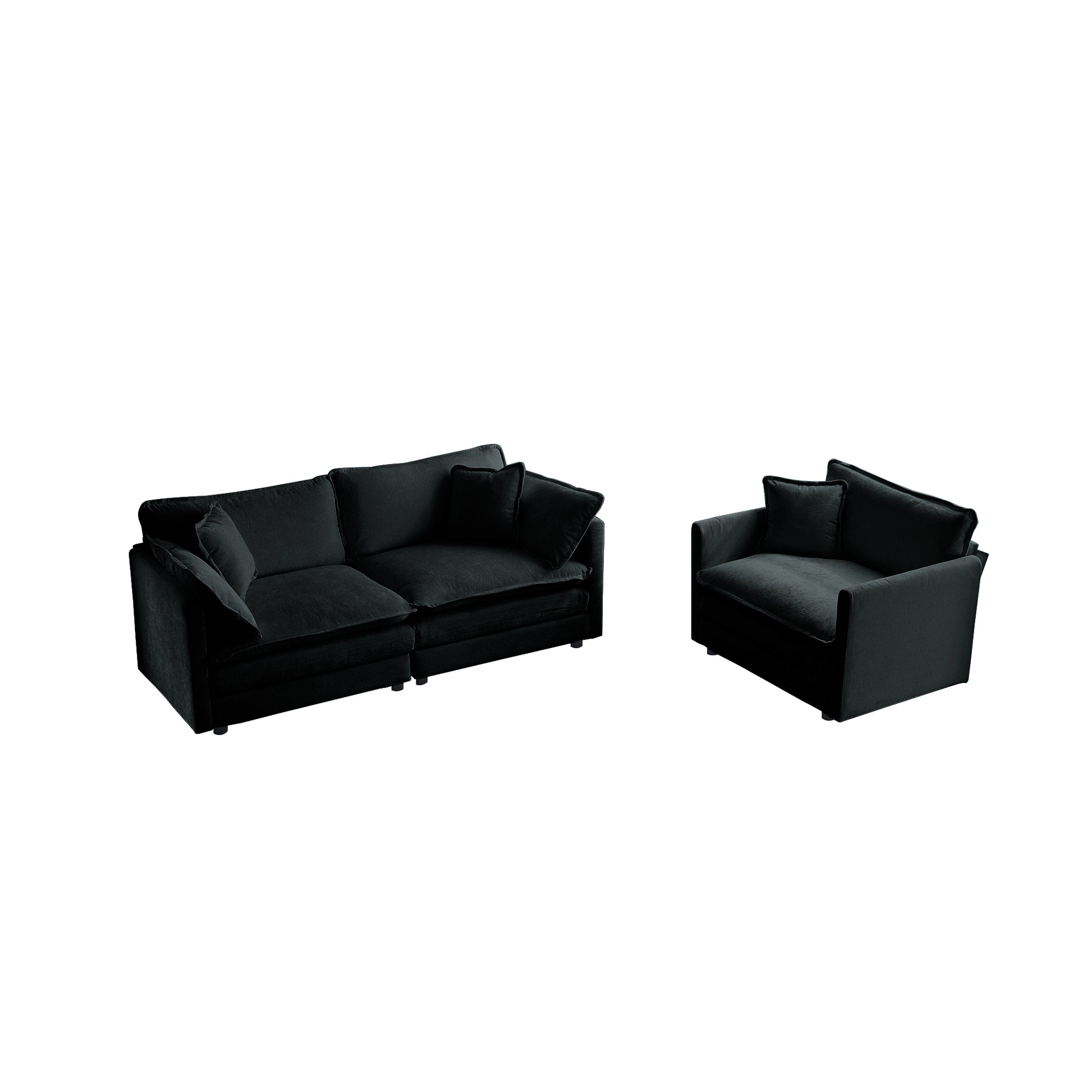 2 Seater Loveseat And Chair Set, 2 Piece Sofa & Chair Set, Loveseat And Accent Chair2 Piece Upholstered Chenille Sofa Living Room Couch Furniture 1 2 Seat ,Black Chenille Black Chenille 3 Seat