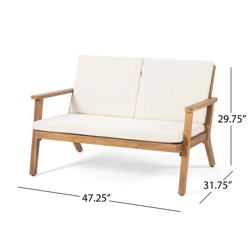 Temecula Outdoor Acacia Wood 4 Seater Chat Set Loveseat&Coffee Table&2 Club Chairs Brown Patina Finish Cream Cushion Yes Complete Patio Set Natural Cream Seats 4 Weather Resistant Frame Water Resistant Cushion Garden & Outdoor Acacia Wood