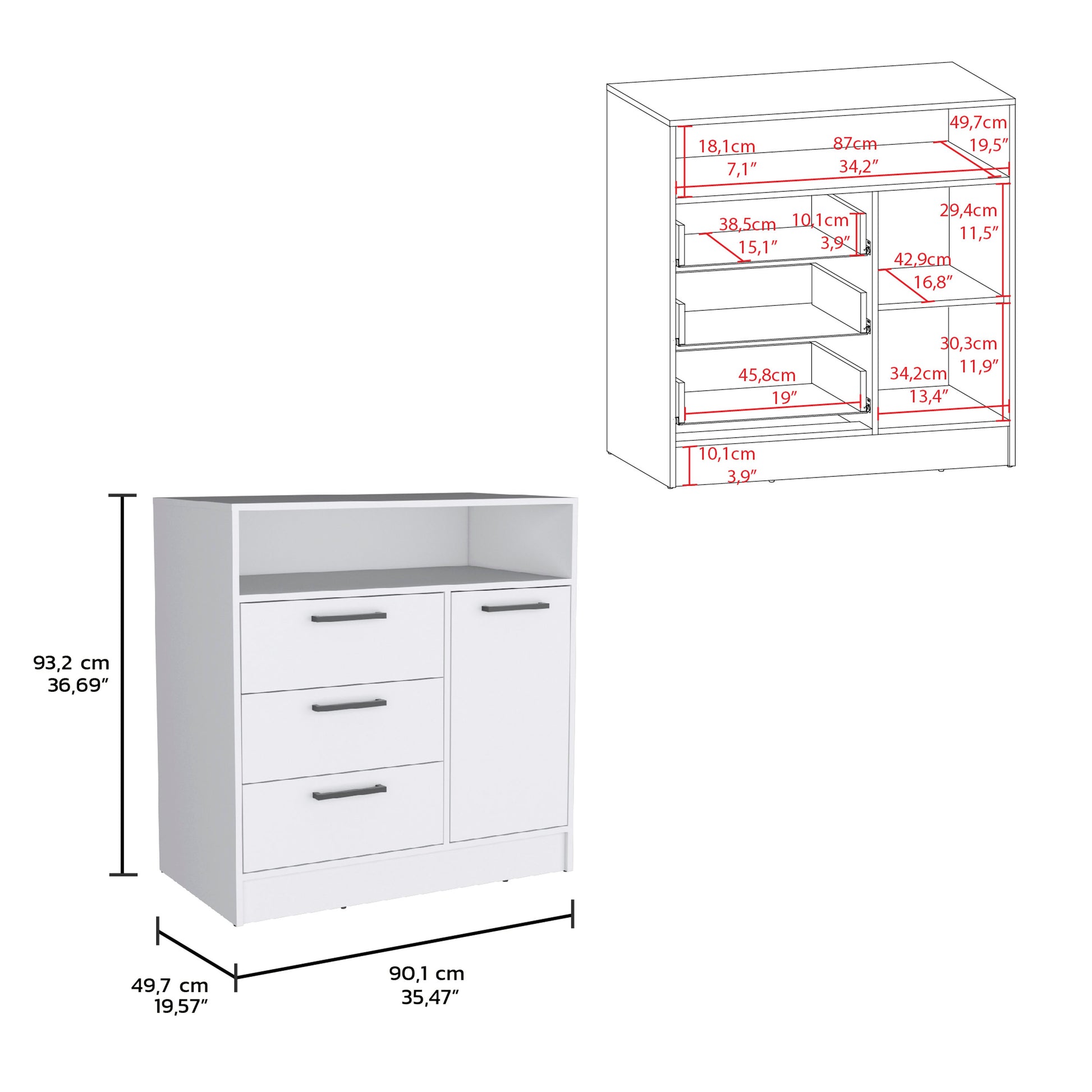 Omaha Dresser Multi Storage Compact Unit With Spacious 3 Drawers And Cabinet White Bedroom Modern Particle Board