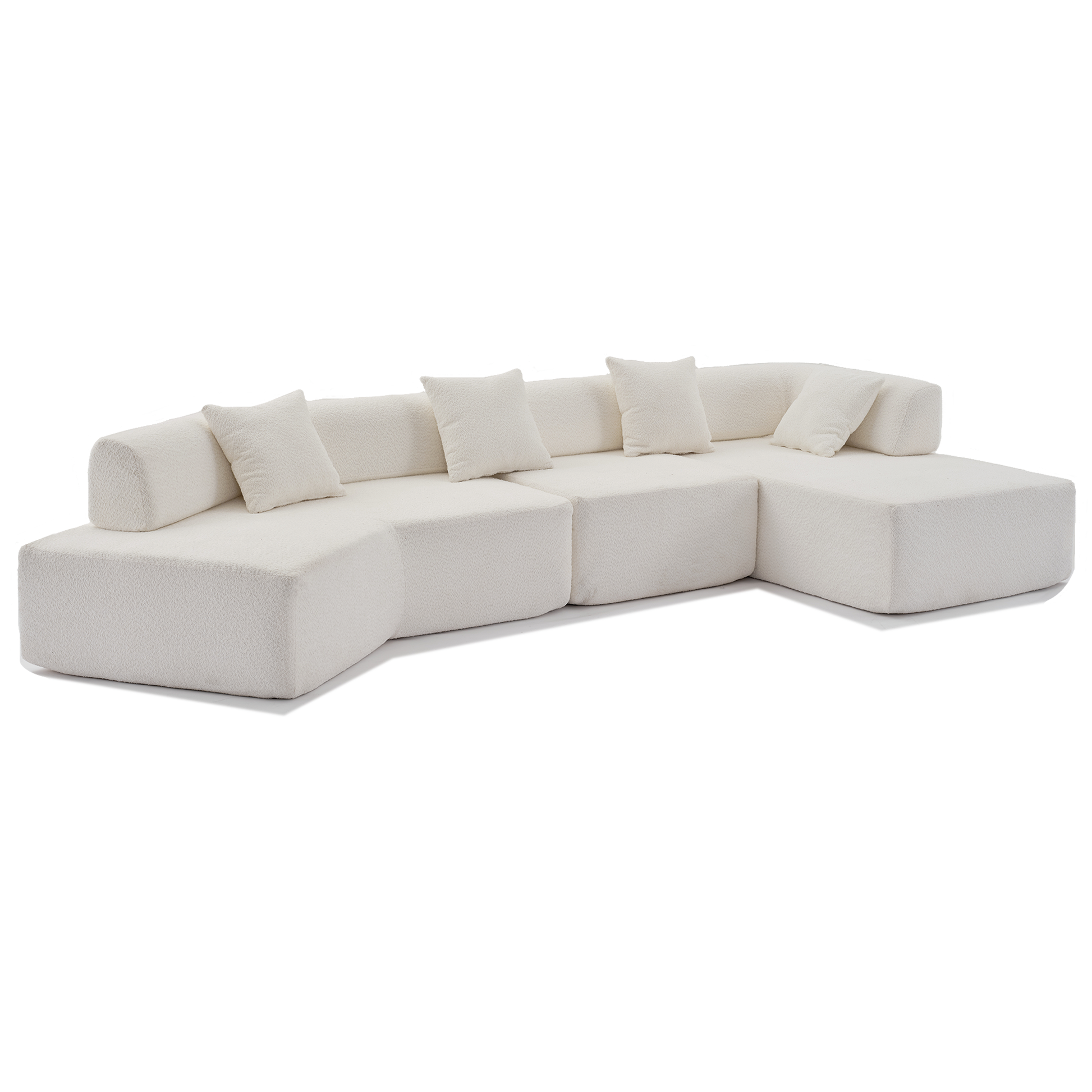 Arrived Modern Minimalist 140" L Shape Couch ,No Assembly Required,Boucle,Modular Sofa ,Couch With Chaise,Free Combination Foam Filled Sofa, 4 Seats,White White Polyester Primary Living Space Soft Modern Foam Polyester 4 Seat