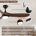 52 Inch Ceiling Fan With Light And Remote Control Timed Lighting, Reversible Airflow And Quiet Operation For Living Room & Bedroom & Outdoor Wood Modern Abs