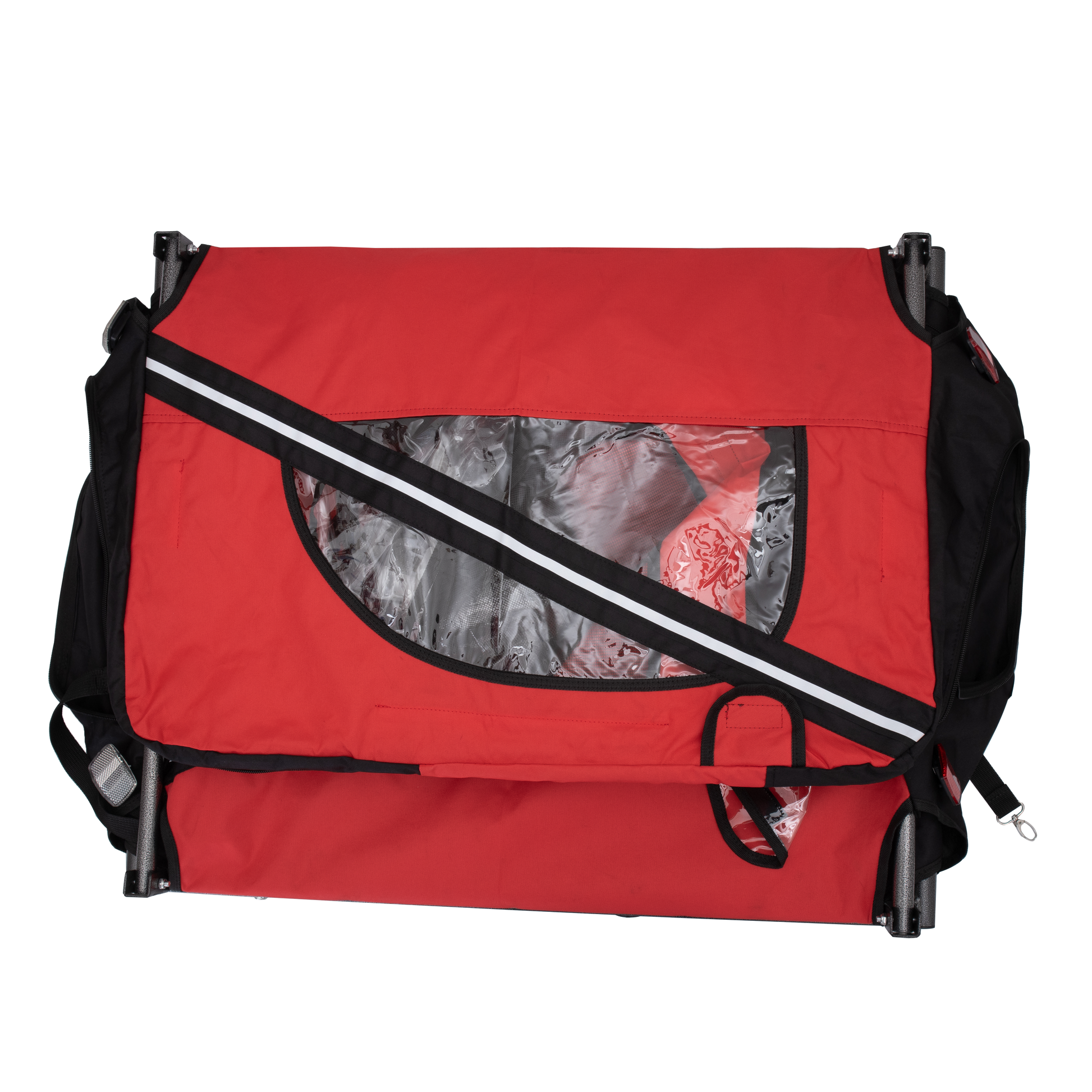 Dog Bike Trailer,Mesh Dog Cart With 3 Entrances, Safety Flag, 8 Reflectors, Folding Pet Carrier Wagon With 20 Inch Wheels, Bicycle Carrier For Medium And Small Sized Dogs Red Black Fabric Steel