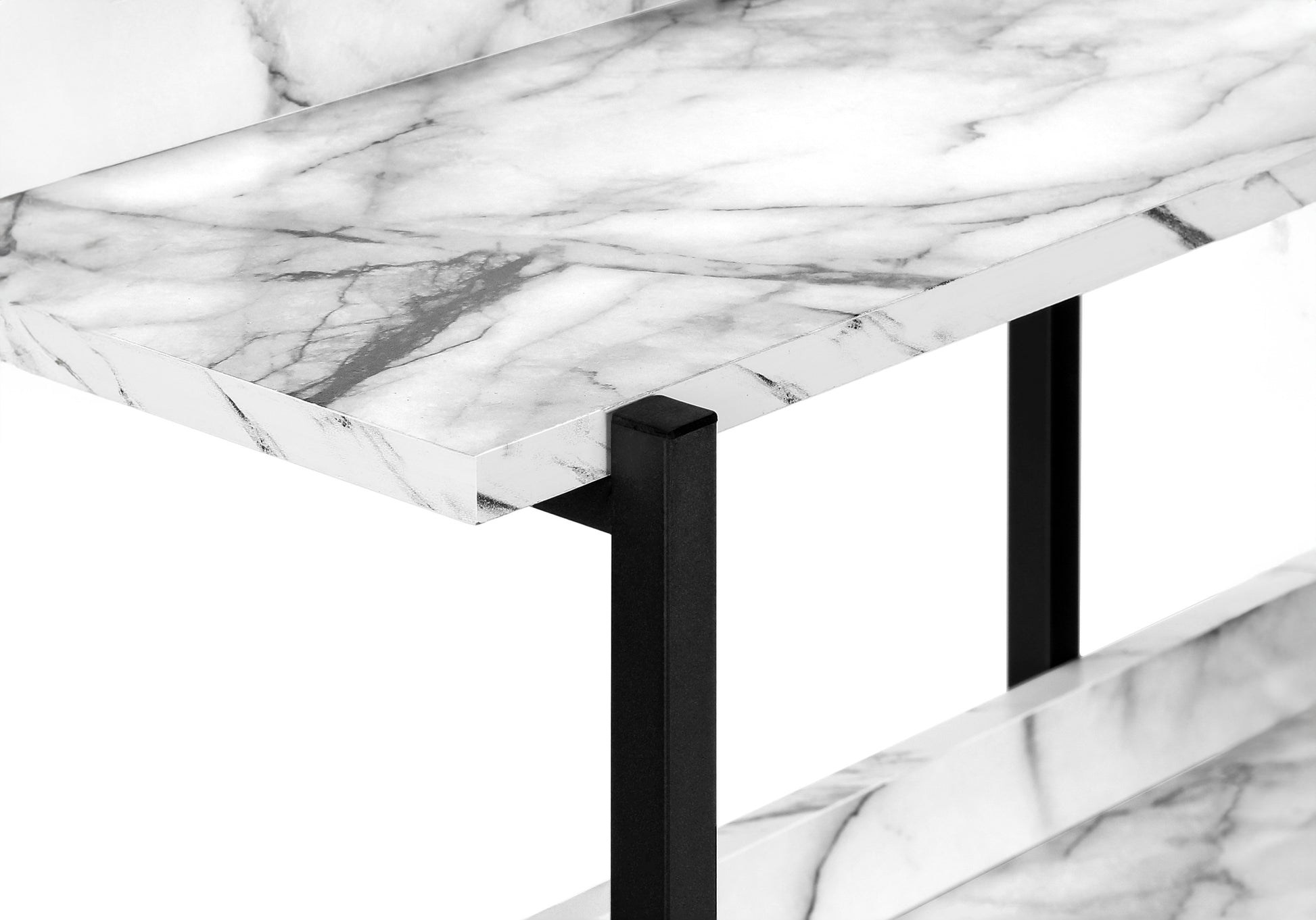 Accent Table, Console, Entryway, Narrow, Sofa, Living Room, Bedroom, White Marble Look Laminate, Black Metal, Contemporary, Modern White Particle Board