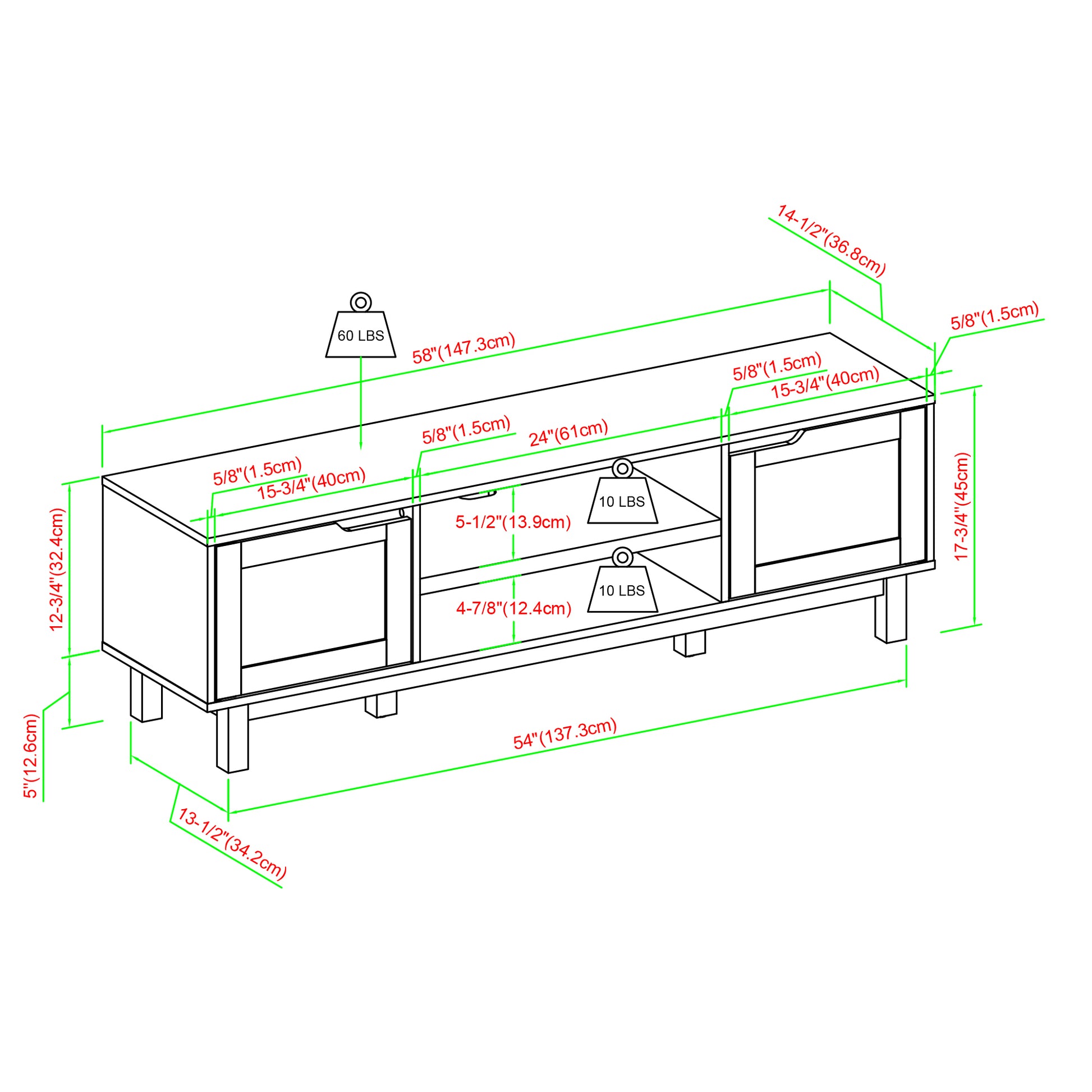 Modern 2 Door Open Storage Tv Stand For Tvs Up To 65 Inches Solid Black Black 60 69 Inches Mdf Mdf