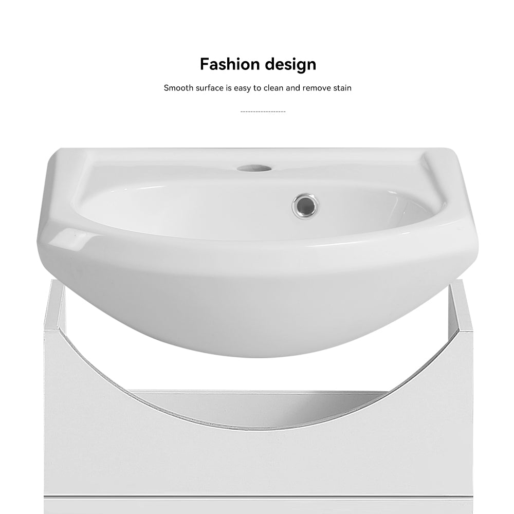 18 Inch Mini Bathroom Cabinet With Ceramic Sink White White Solid Wood