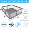 Fabric Baby Playpen, Baby Fence Play Area With Anti Slip Base Gray Fabric Metal