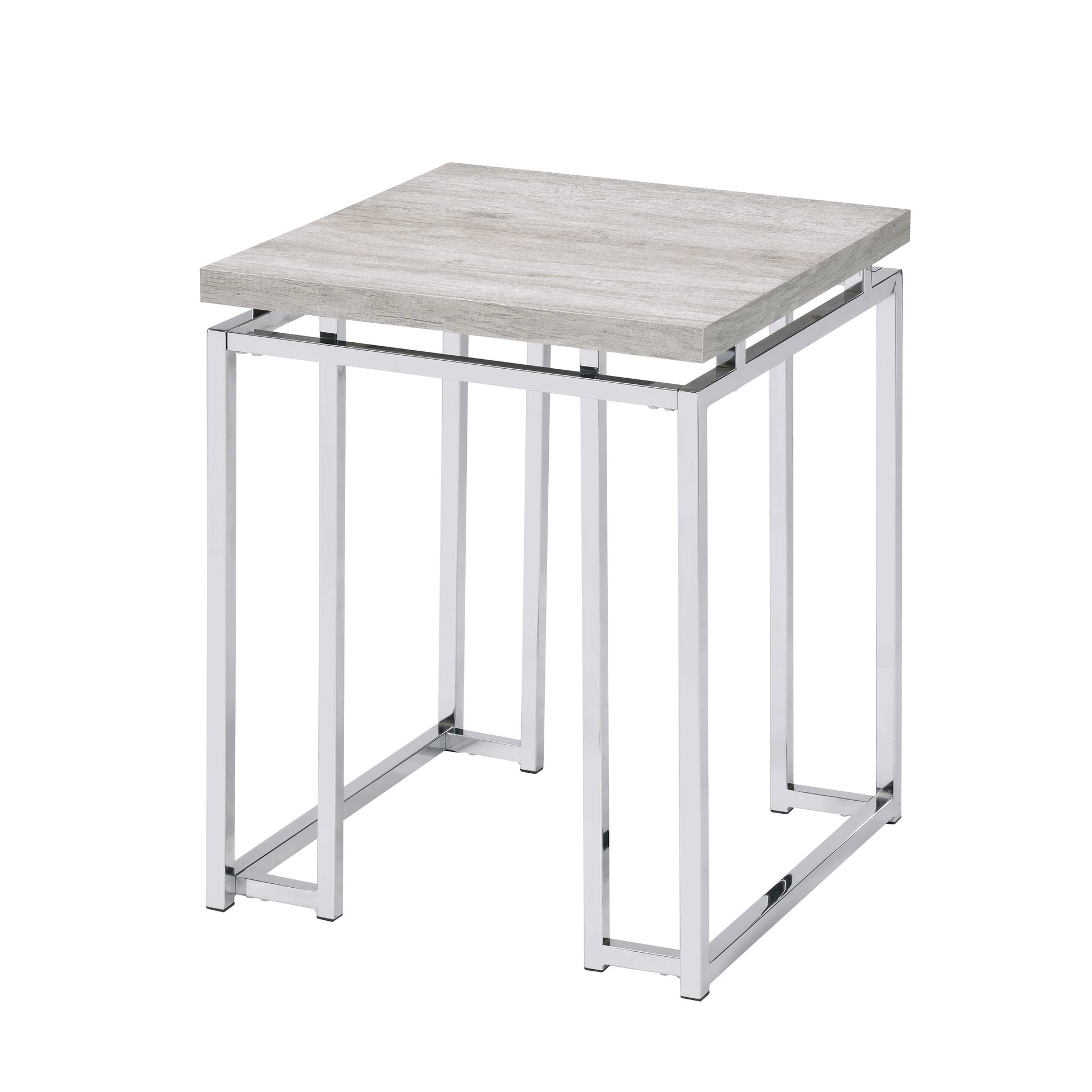 Natural Oak And Chrome End Table With Metal Sled Base Oak Primary Living Space Modern Square Wood Metal Sled