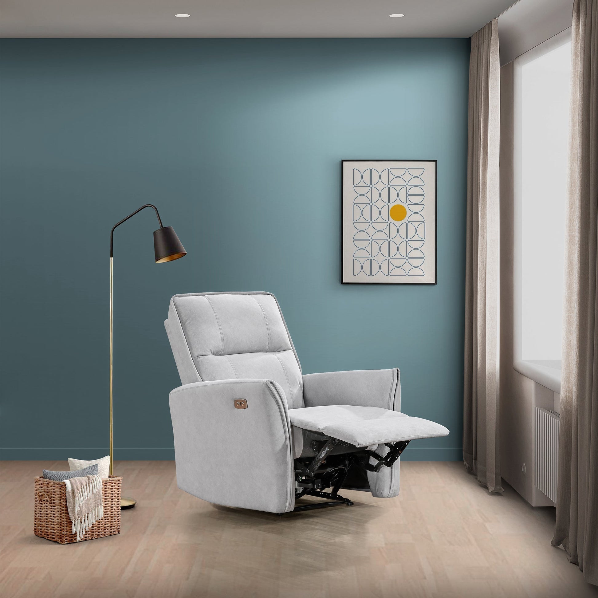 Asheville Grey Suede Recliner Chair Light Gray Suede Cushion Back Push Button Suede