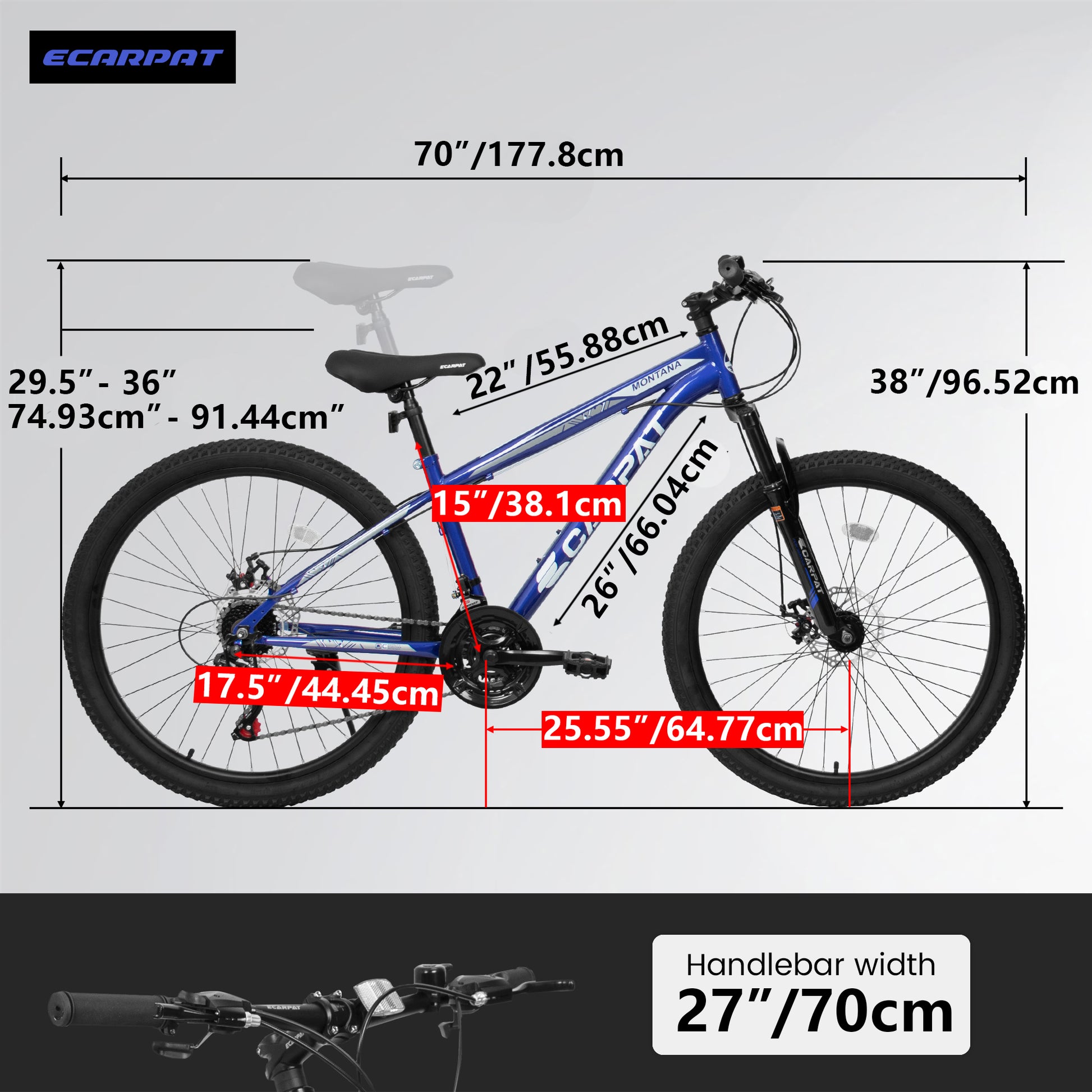 A2610 26 Inch Mountain Bike 21 Speeds, Suspension Fork, Steel Frame Disc Brake For Men Women Mens Bicycle Blue Steel