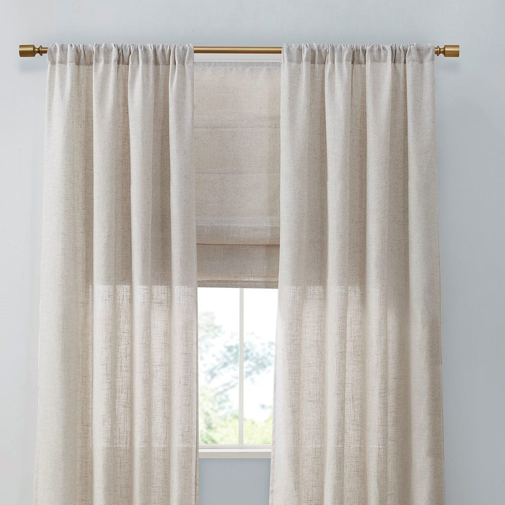 Linen Blend Light Filtering Curtain Panel Pair 2 Pcs Window Panels Natural Polyester