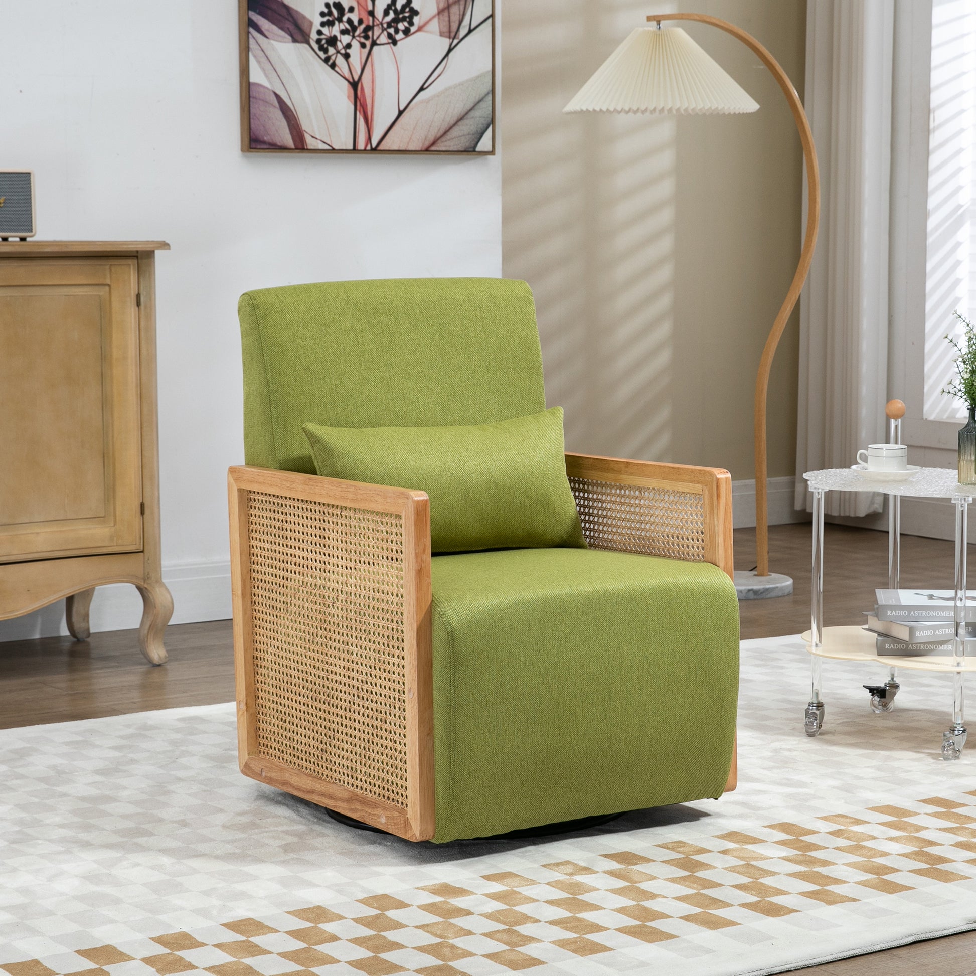 Coolmore 360 Degree Swivel Barrel Club Chair With One Pillow,Modern Comfortable Upholstered Accent Chair,Linen Accent Chair For Living Room,Bedroom Green Linen Green Primary Living Space Modern Foam Linen