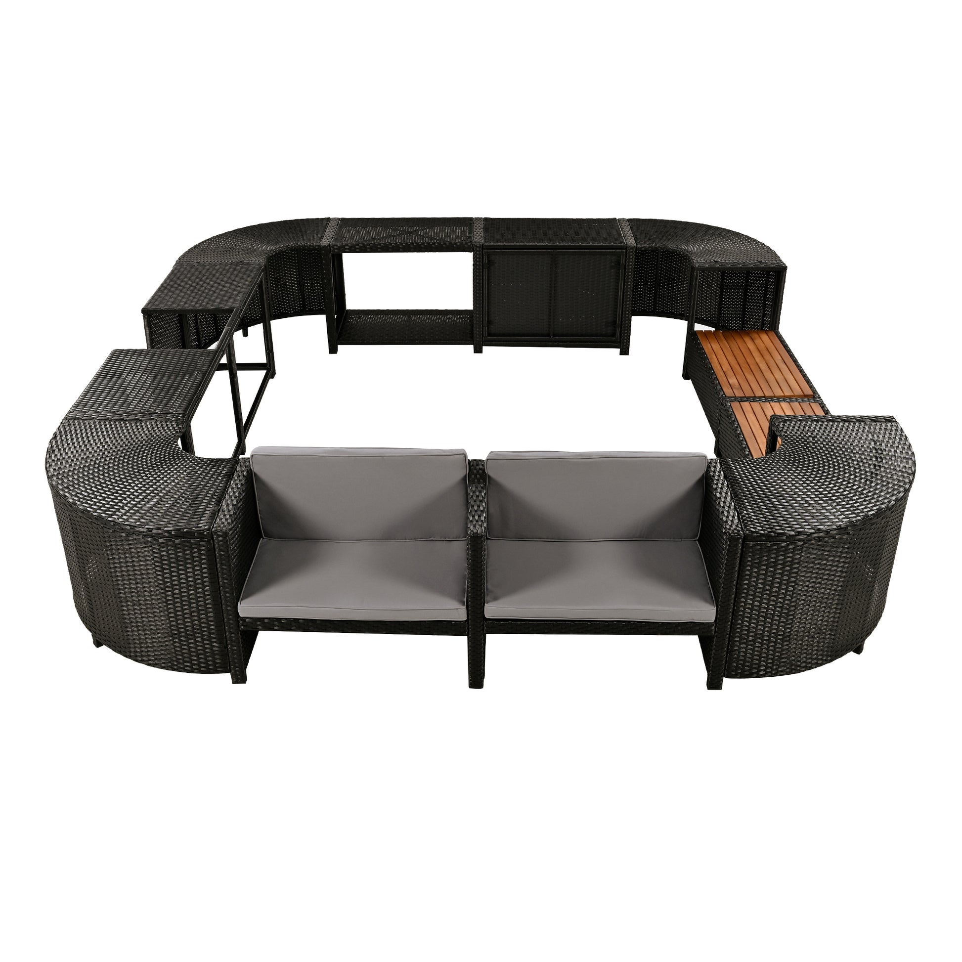 Spa Surround Spa Frame Quadrilateral Outdoor Rattan Sectional Sofa Set With Mini Sofa, Wooden Seats And Storage Spaces, Grey Yes Grey Water Resistant Frame Water Resistant Cushion Garden & Outdoor Sectional Seating Groups Foam Rattan Waterproof Fabric