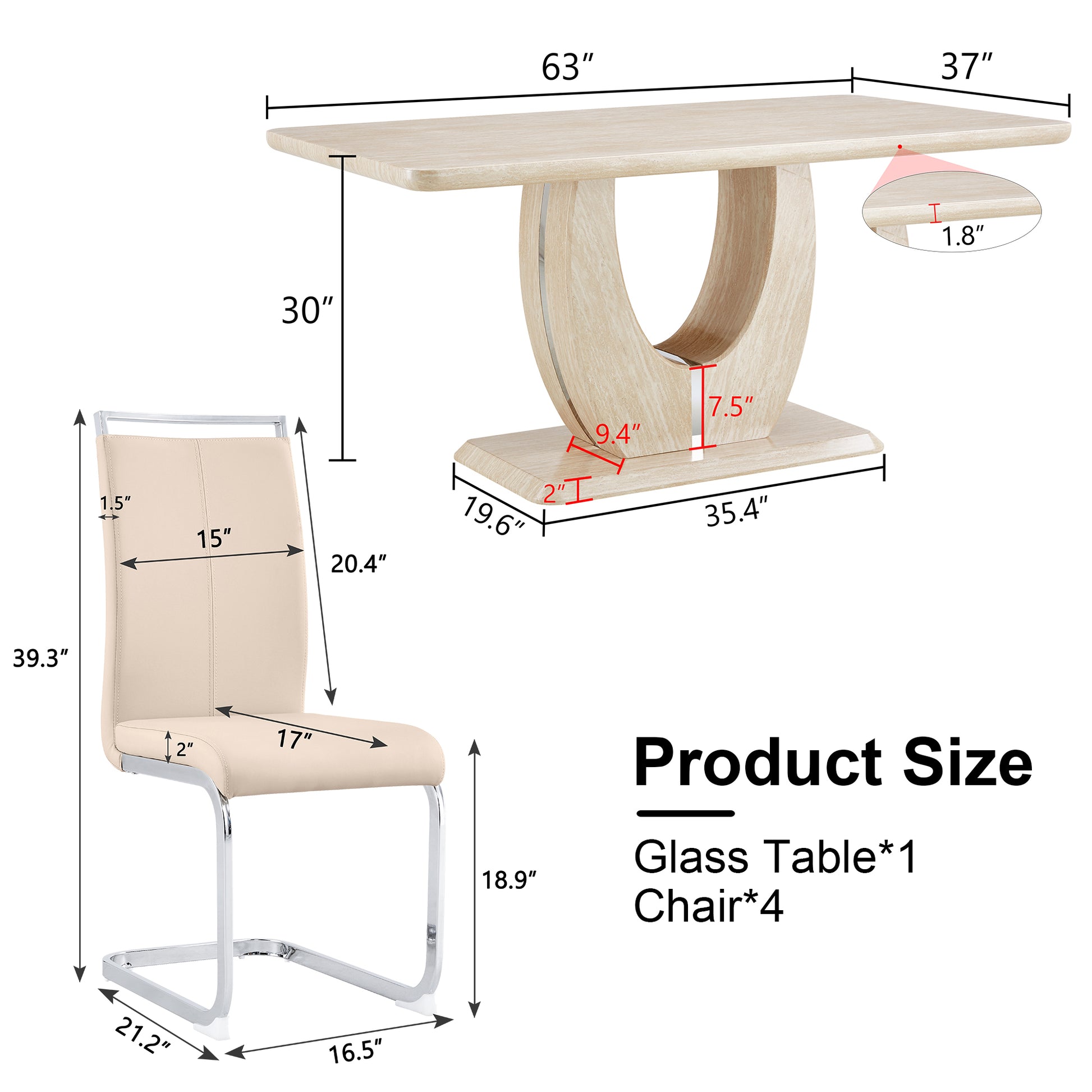 Table And Chair Set.Modern Minimalist Luxury Mdf Rectangular Dining Table With Light Yellow Textured Stickers On The Table, 4 Pu Synthetic Leather High Backrest Soft Cushioned Side Chairs. Light Yellow Seats 4 Mdf