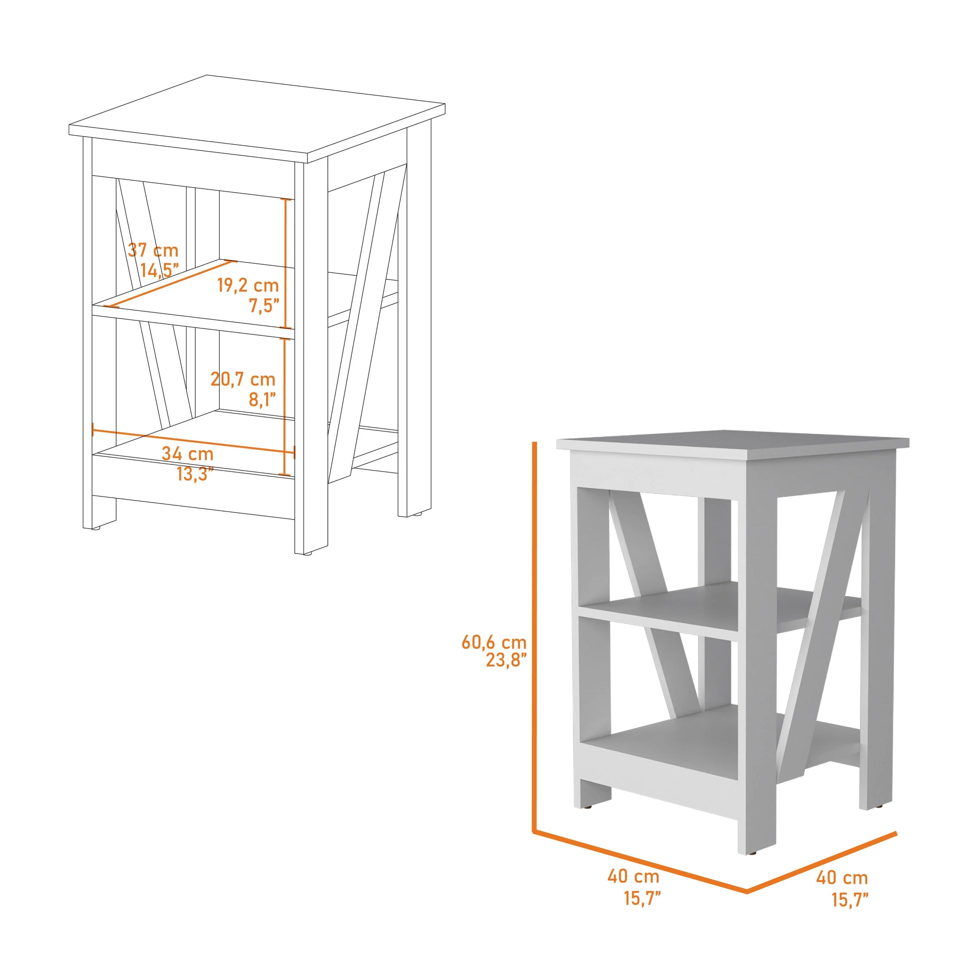 White Table With 2 Shelves White White Shelves Square Wood