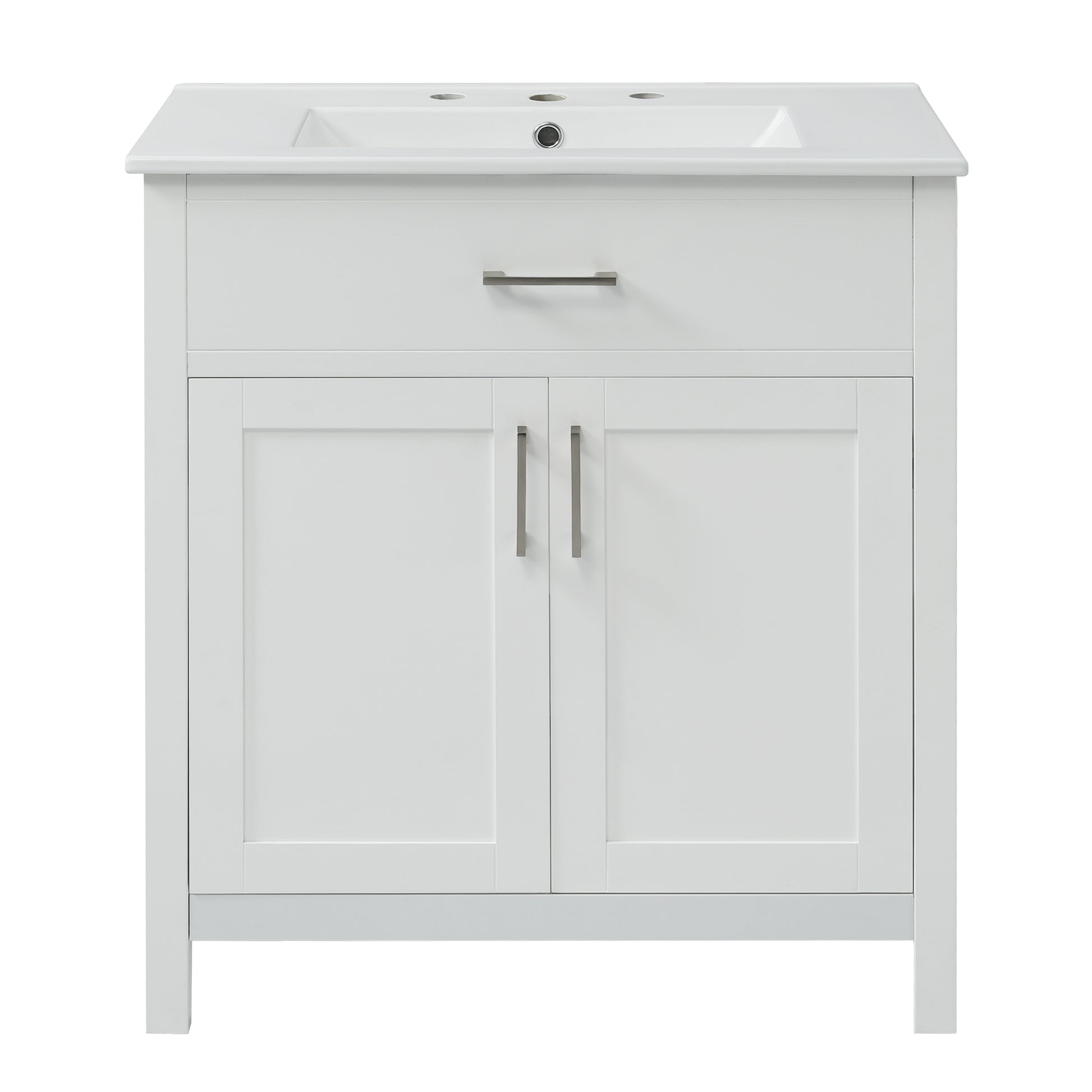 30 Inch Bathroom Vanity With Ceramic Sink And Large Storage The Perfect Choice For Small Bathrooms White Bathroom Solid Wood Mdf