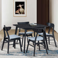 1 Table With 4 Chairs Wooden Dining Table Set, Modern Simple Design Square Kitchen Table And Fabric Upholstered Dining Chairs For Dining Room, Kitchen, Saving Space,Black Black Solid Wood Mdf