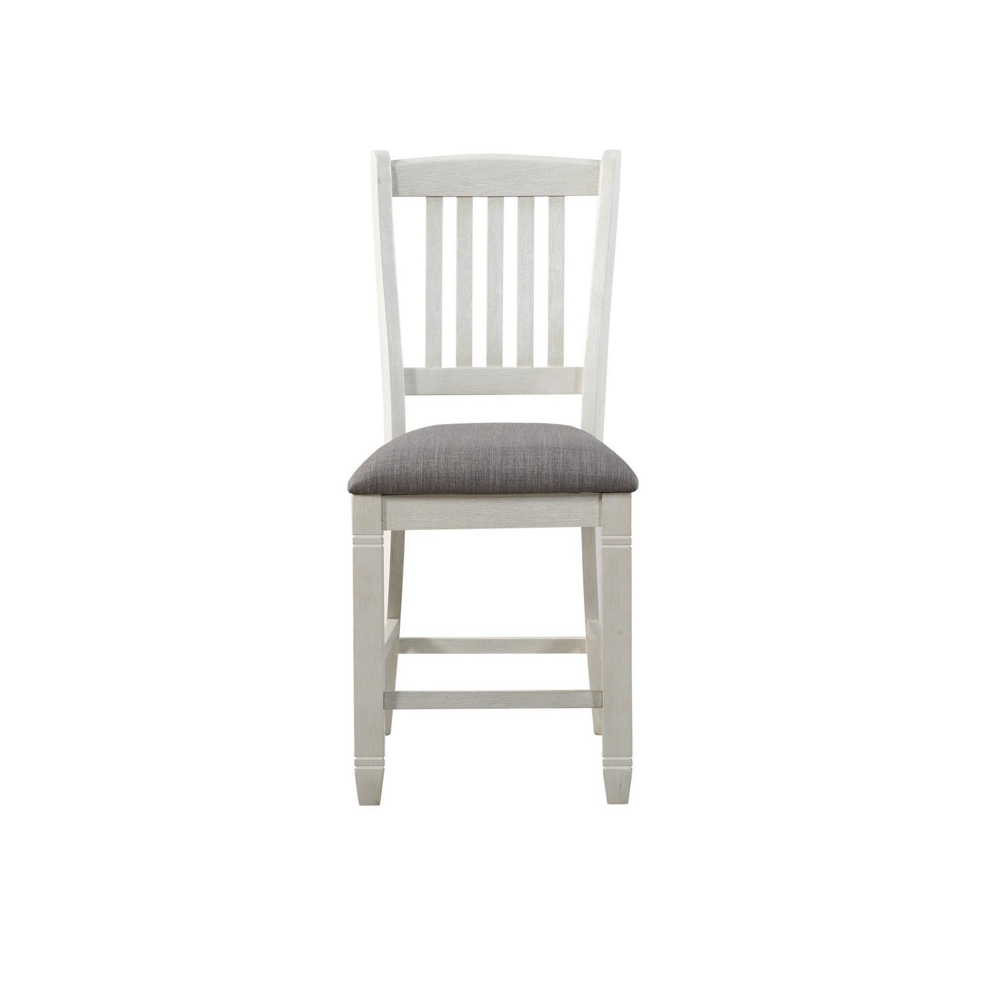 Wooden Counter Height Chair With Slatted Back, Set Of 2, Antique White White Solid Wood