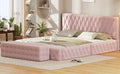 2 Pieces Bedroom Sets Queen Size Upholstered Bed With Rectangular Upholstered Ottoman For Bedroom,Pink Queen Pink 2 Piece Set Solid Wood Mdf