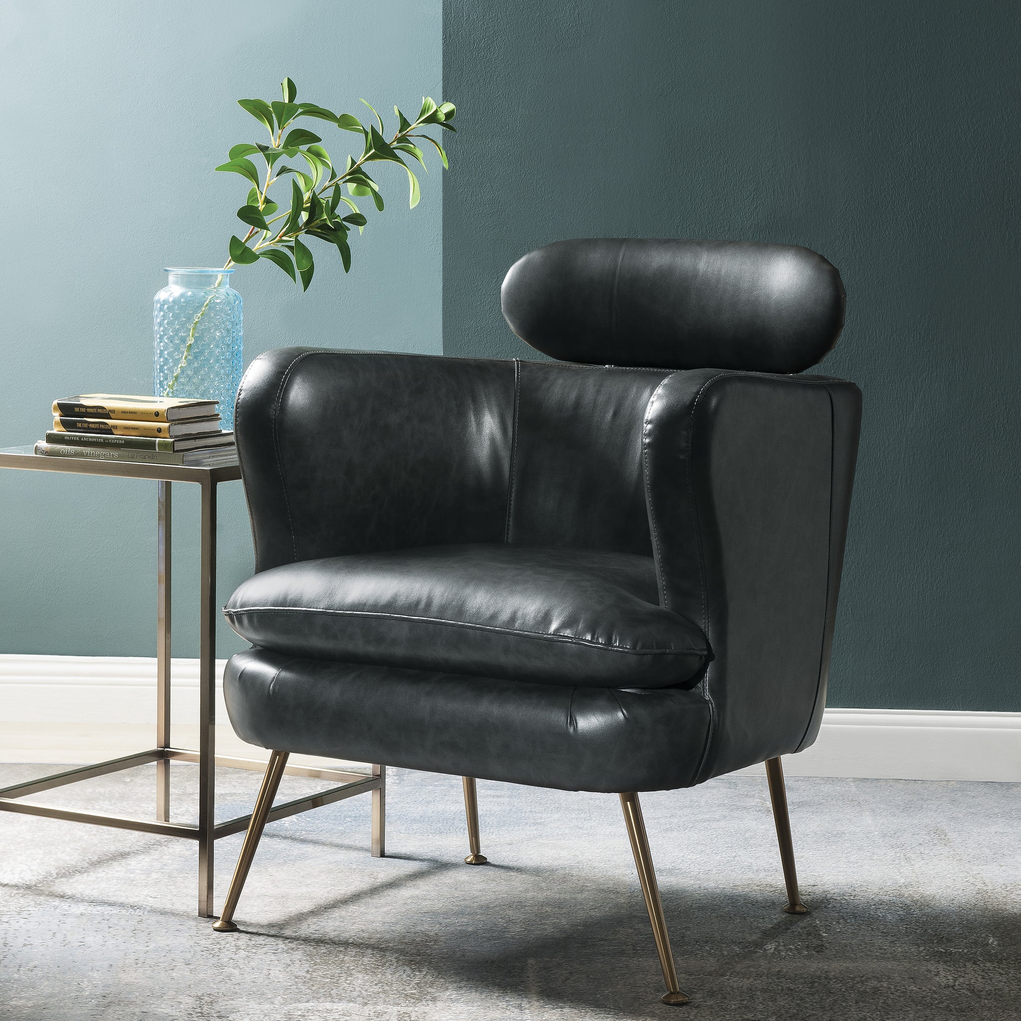 Dark Grey Accent Chair With Metal Leg Dark Grey Primary Living Space Modern Faux Leather